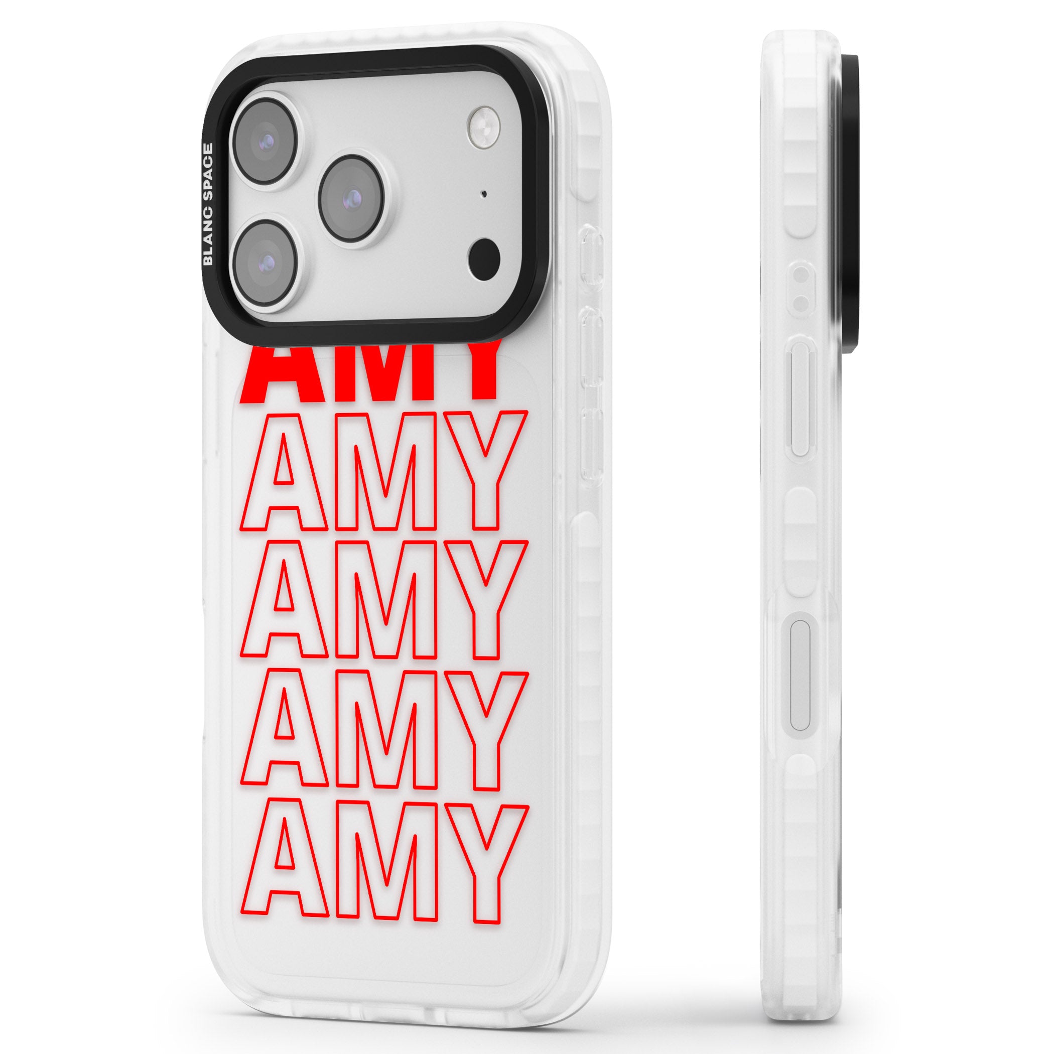 Personalised Bold Name Repeat iPhone 17 Pro Impact Clear Phone Case Side Profile
