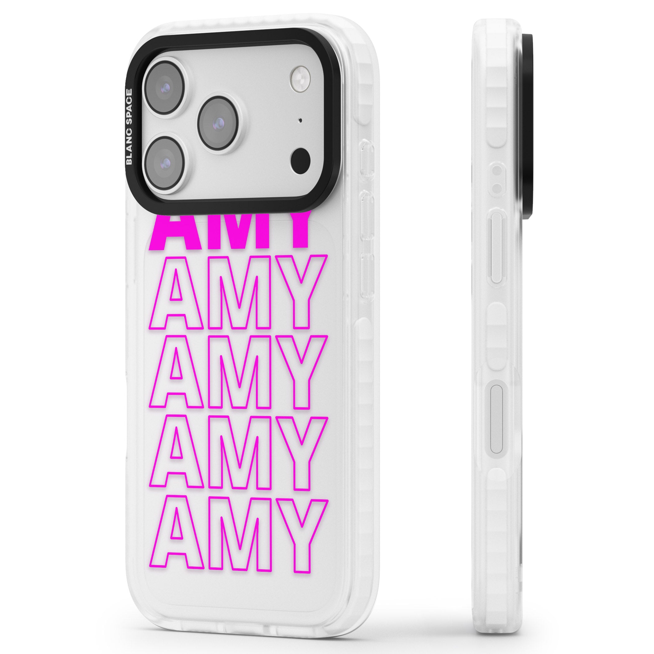 Personalised Bold Repeated Name iPhone 17 Pro Max Impact Clear Phone Case Side Profile