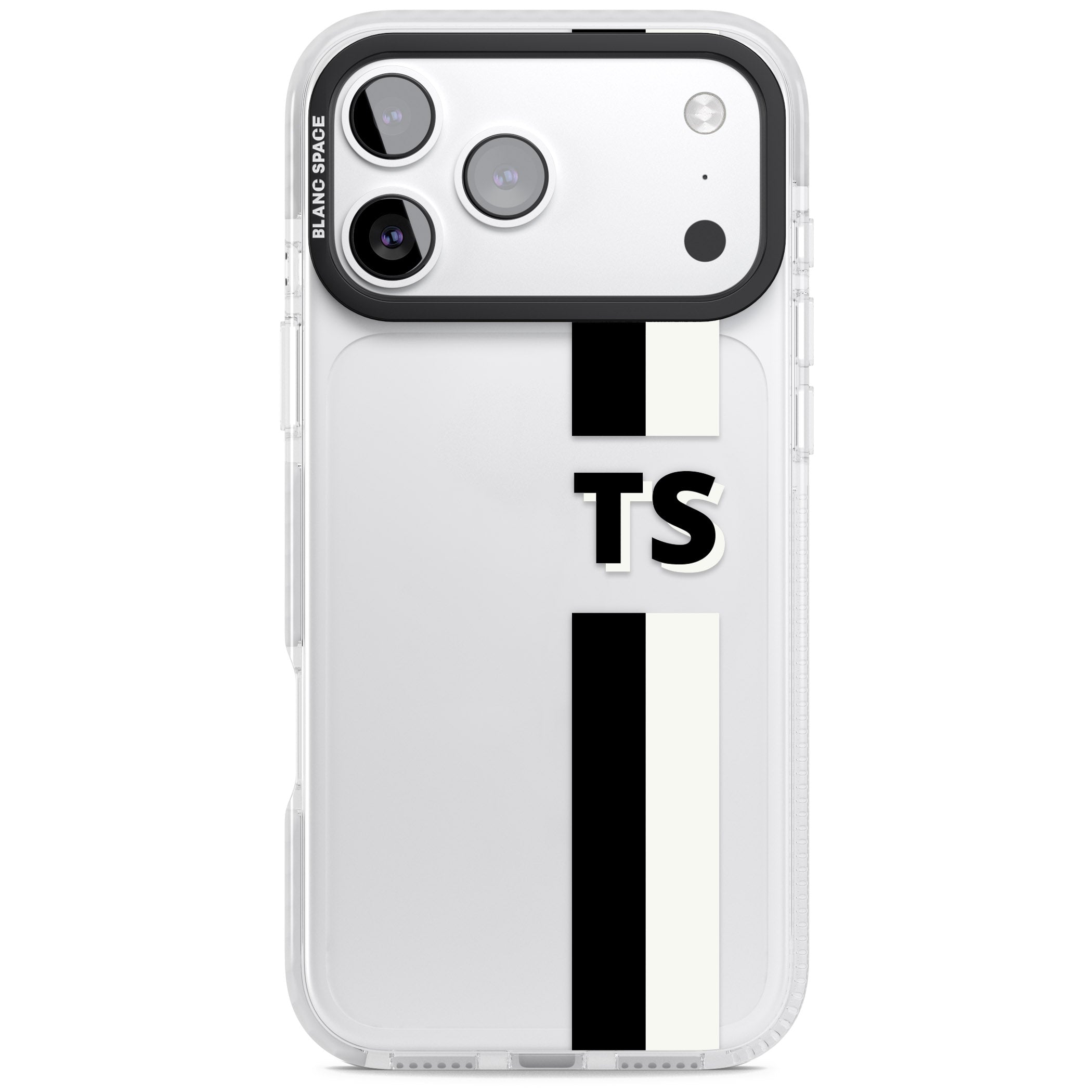 Personalised Black And White Stripe iPhone 17 Pro Impact Clear Phone Case