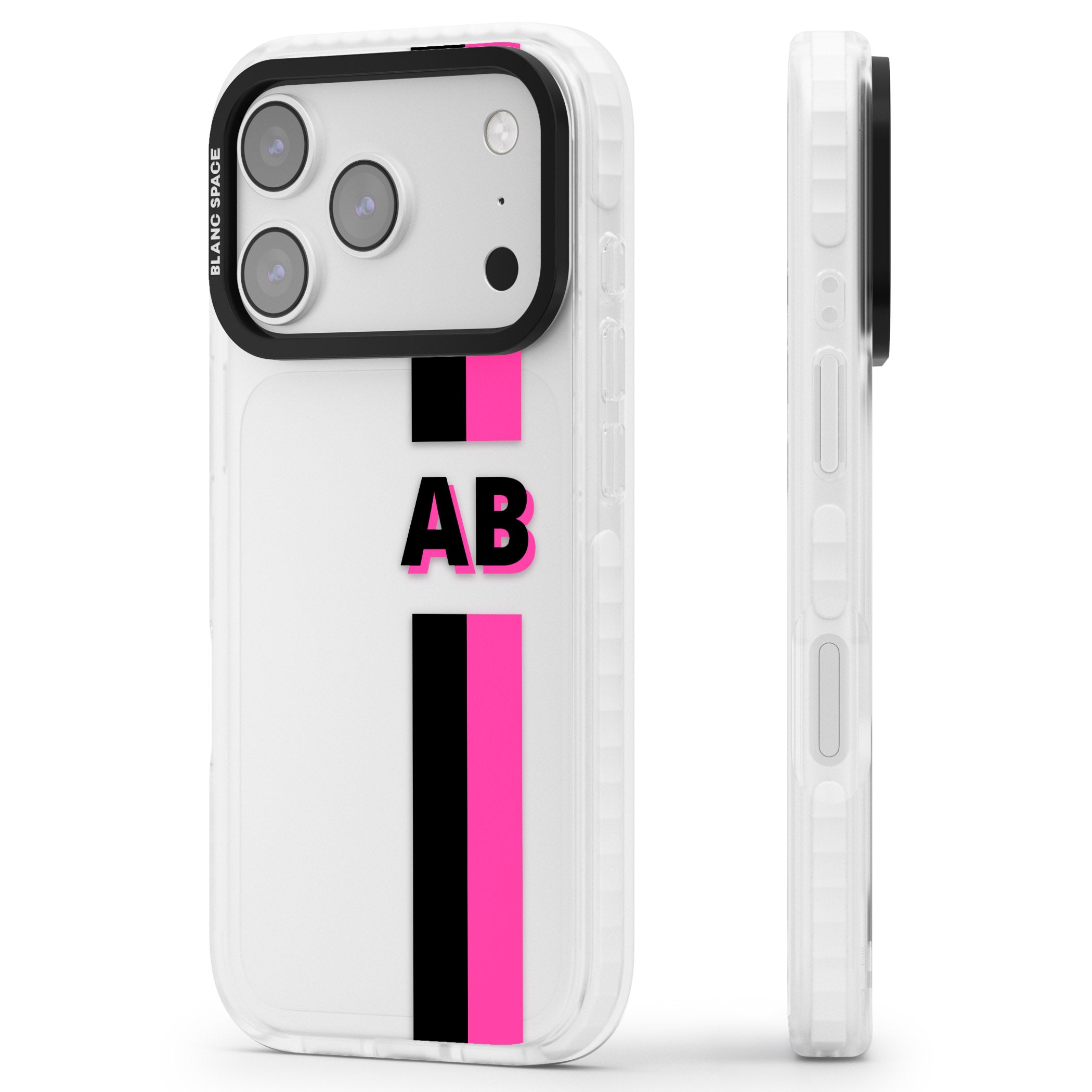 Personalised Bold Name Stripe iPhone 17 Pro Impact Clear Phone Case Side Profile