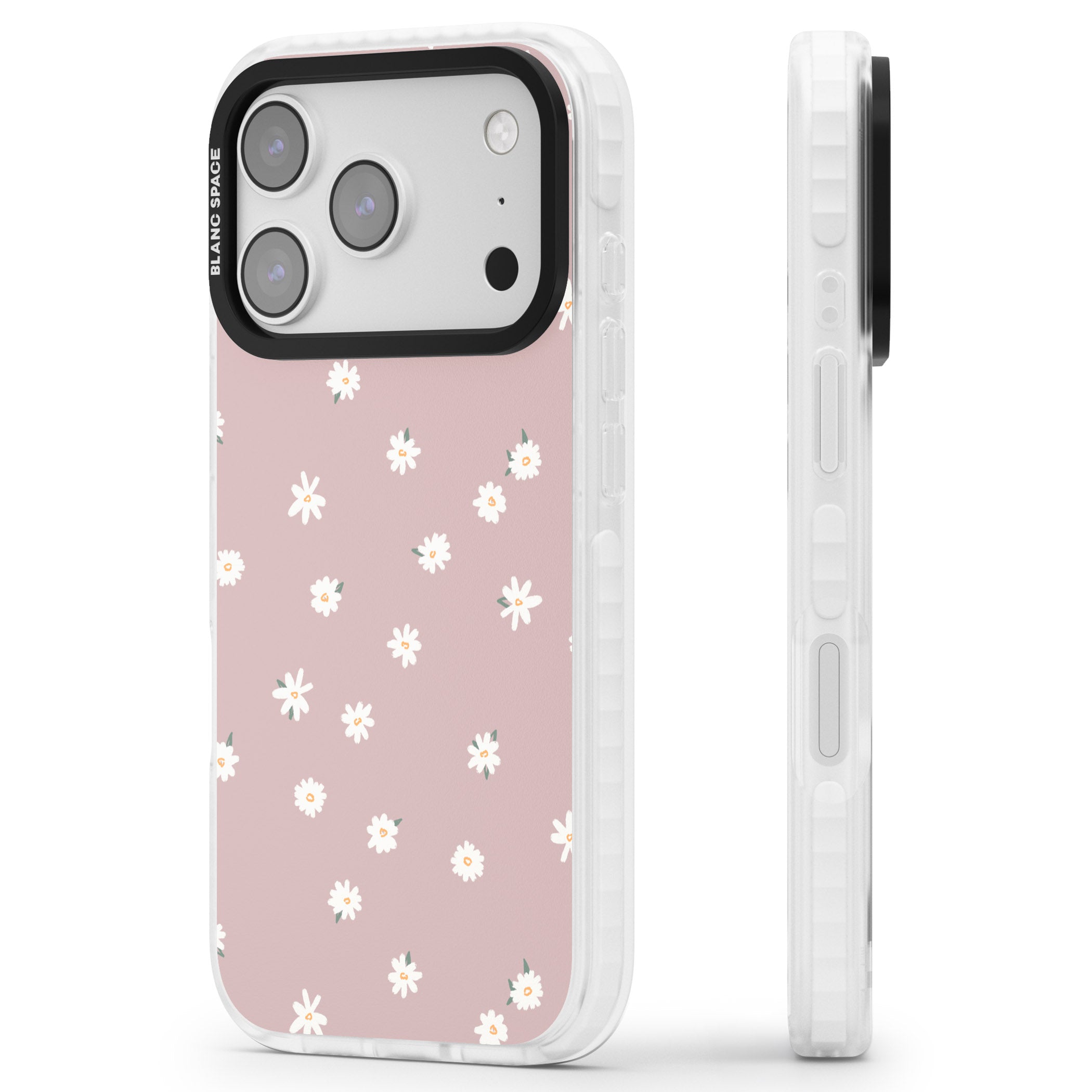 Dusty Pink Daisy iPhone 17 Pro Impact Clear Phone Case Side Profile
