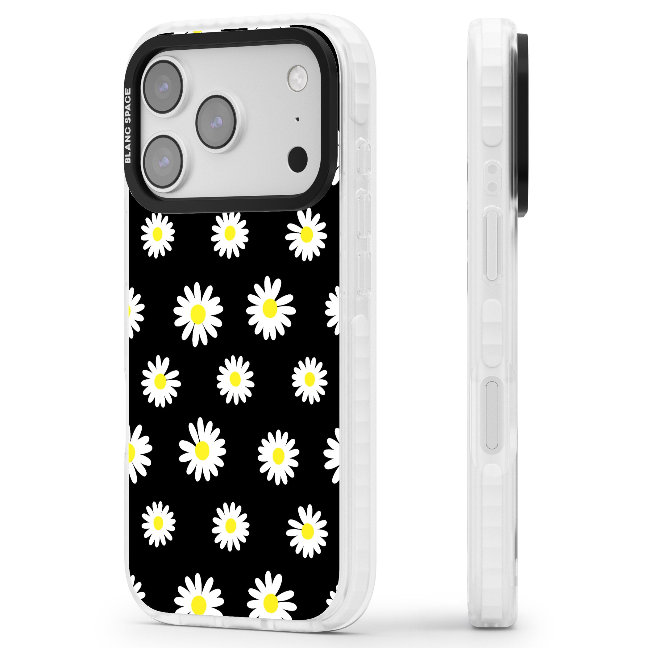 Personalised Chic Daisy Pattern iPhone 17 Pro Impact Clear Phone Case Side Profile