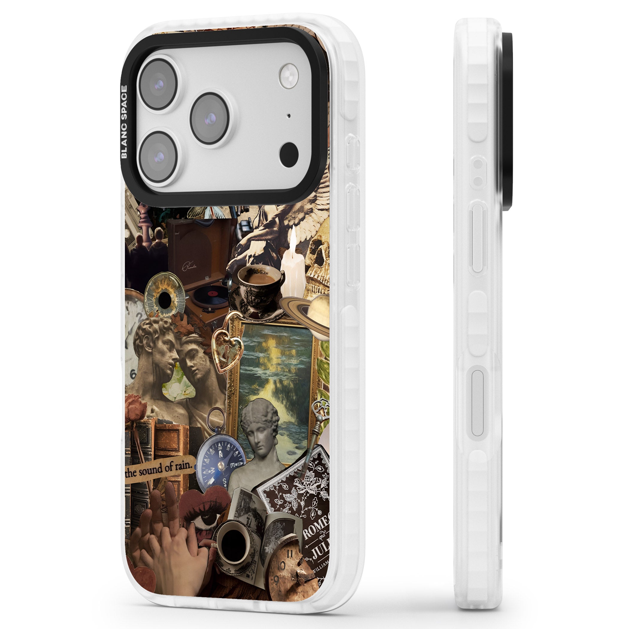 Vintage Academia Collage iPhone 17 Pro Impact Clear Phone Case Side Profile