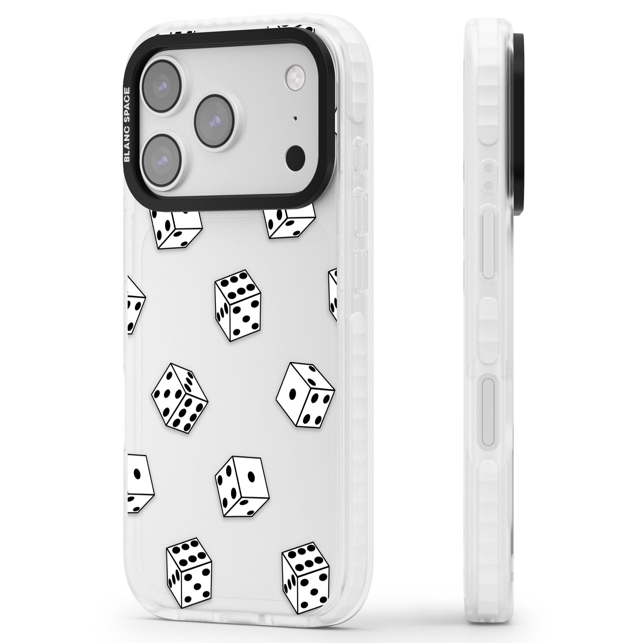 Clear Dice Pattern iPhone 17 Pro Max Impact Clear Phone Case Side Profile