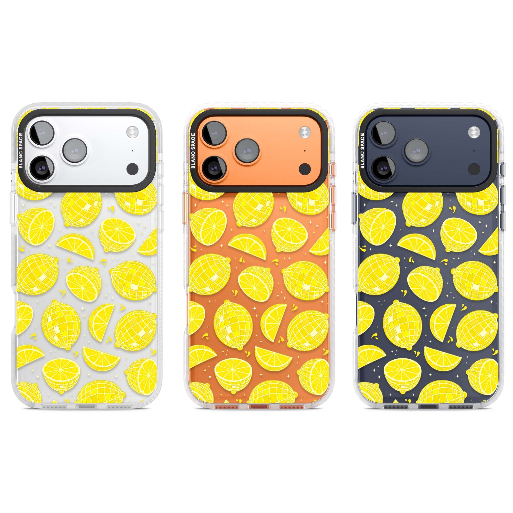 Disco Lemons citrus iPhone case featuring mirrorball lemons, sliced fruit and sparkle accents | Black Impact case for iPhone 17 Pro, iPhone 17 Pro Max