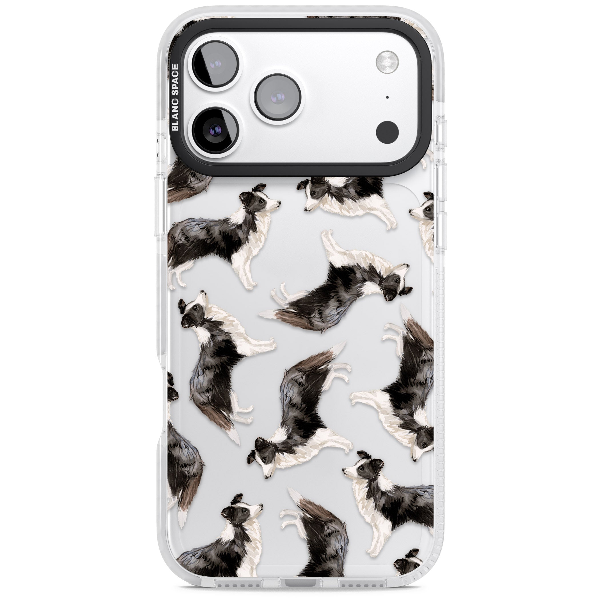Border Collie Pattern Watercolour iPhone 17 Pro Max Impact Clear Phone Case