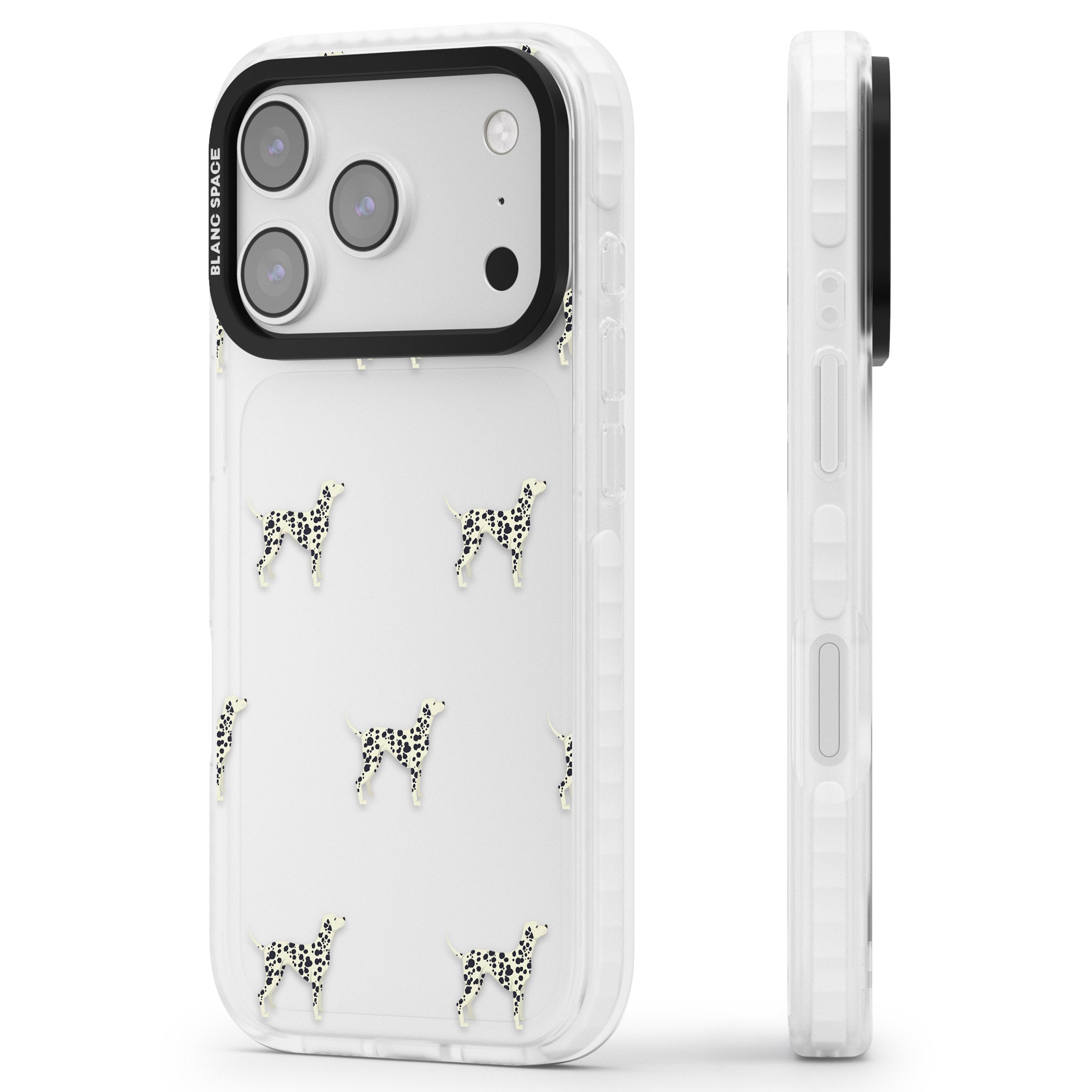 Dalmatian Dog Pattern iPhone 17 Pro Max Impact Clear Phone Case Side Profile