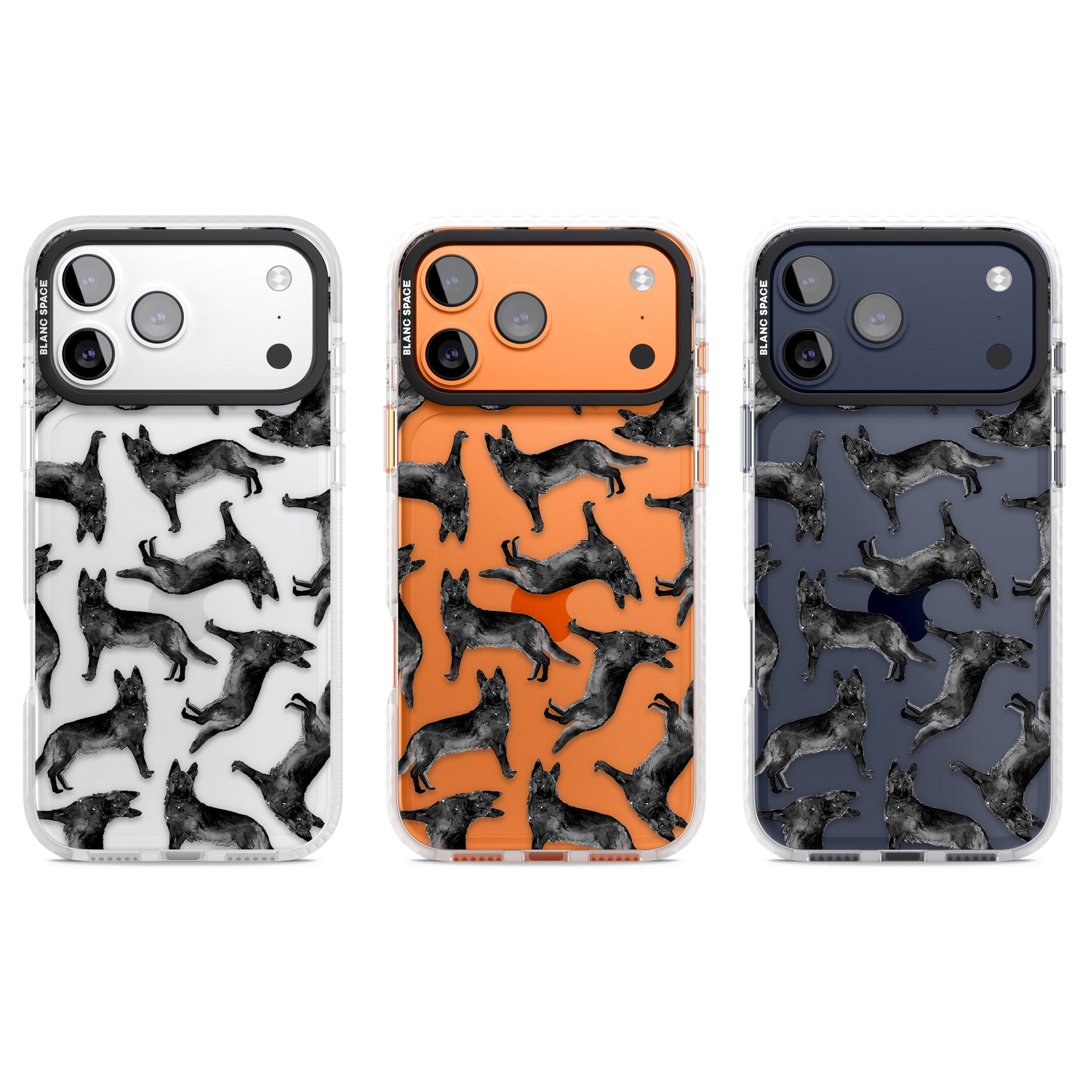 German Shepherd Pattern Black iPhone 17 Pro Impact Clear Phone Case APT Impact Protection