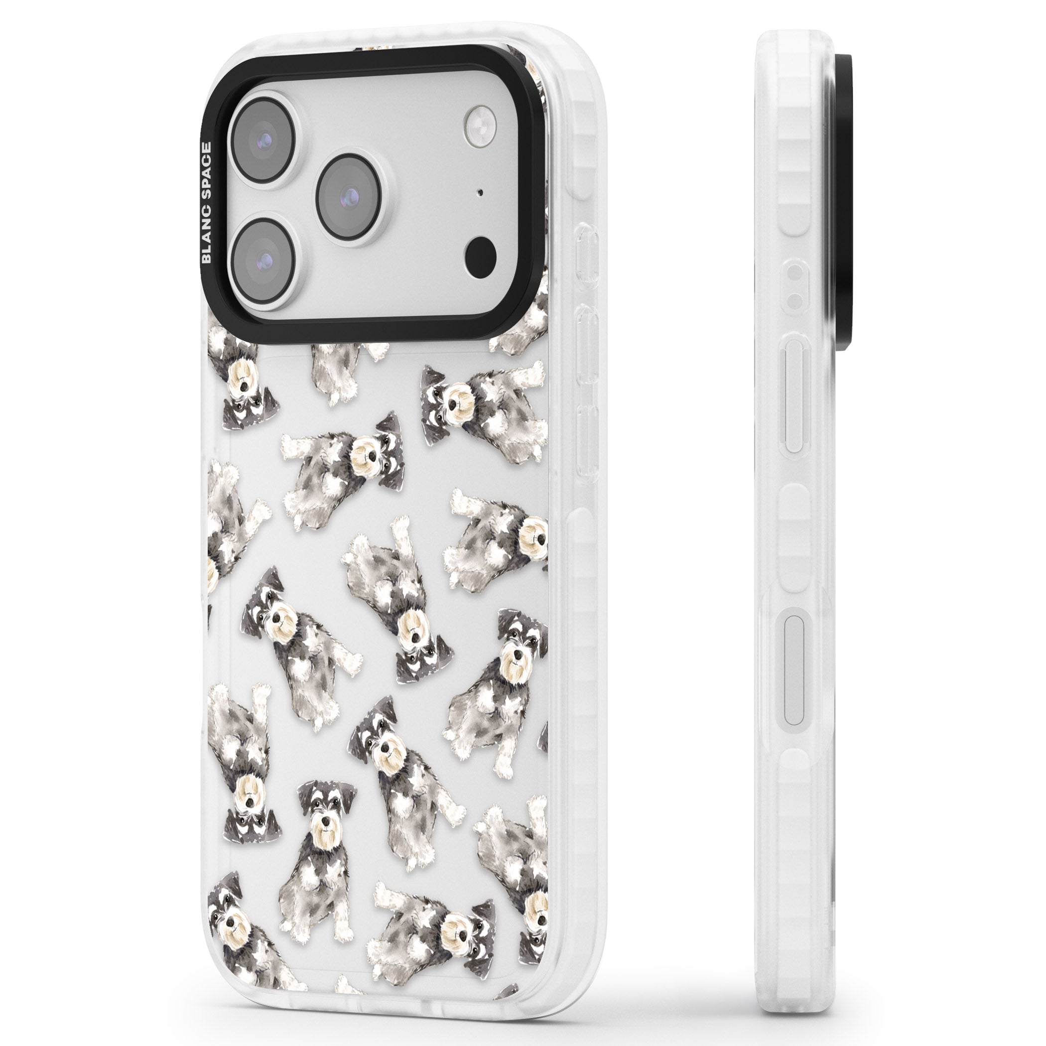 Miniature Schnauzer Watercolor iPhone 17 Pro Impact Clear Phone Case Side Profile