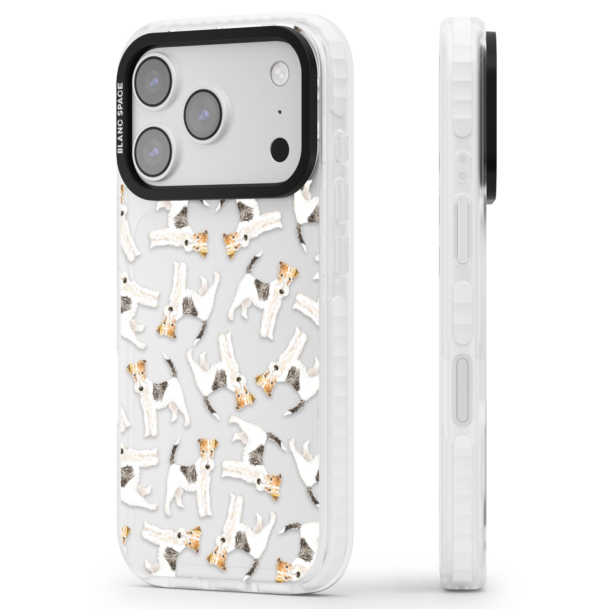 Wire Haired Fox Terrier Dog Pattern iPhone 17 Pro Impact Clear Phone Case Side Profile