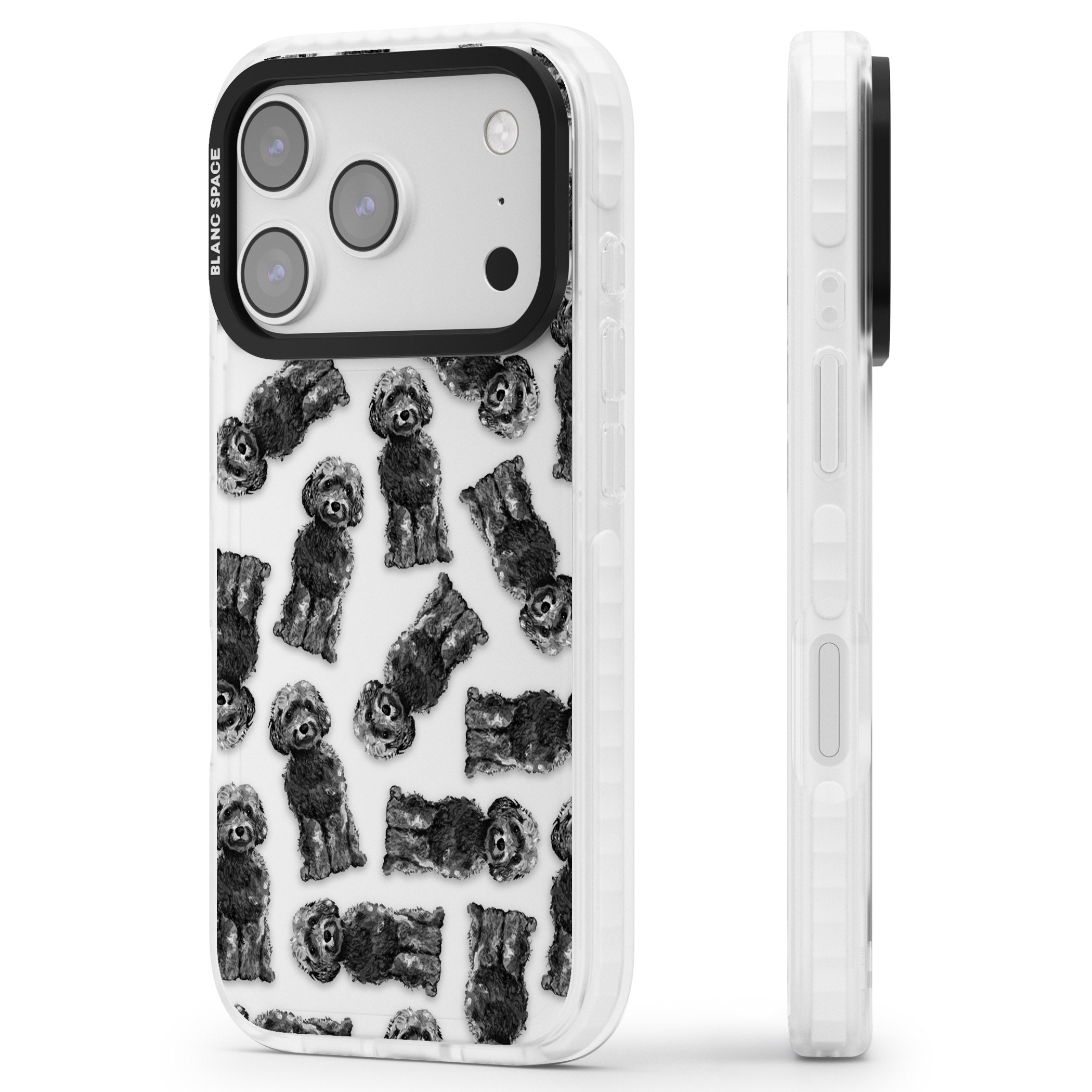 Black Cockapoo Watercolor iPhone 17 Pro Impact Clear Phone Case Side Profile