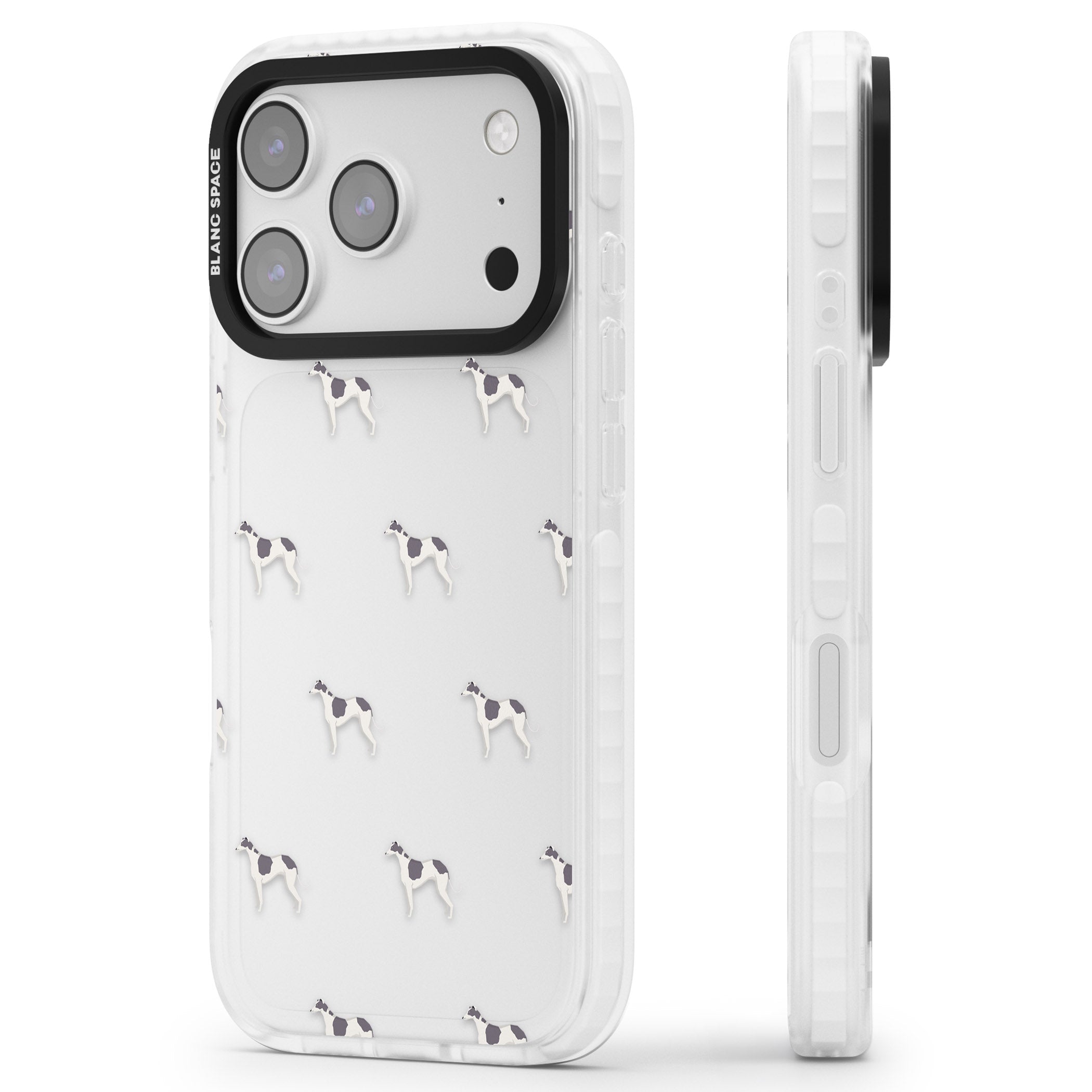 Greyhound Pattern iPhone 17 Pro Impact Clear Phone Case Side Profile