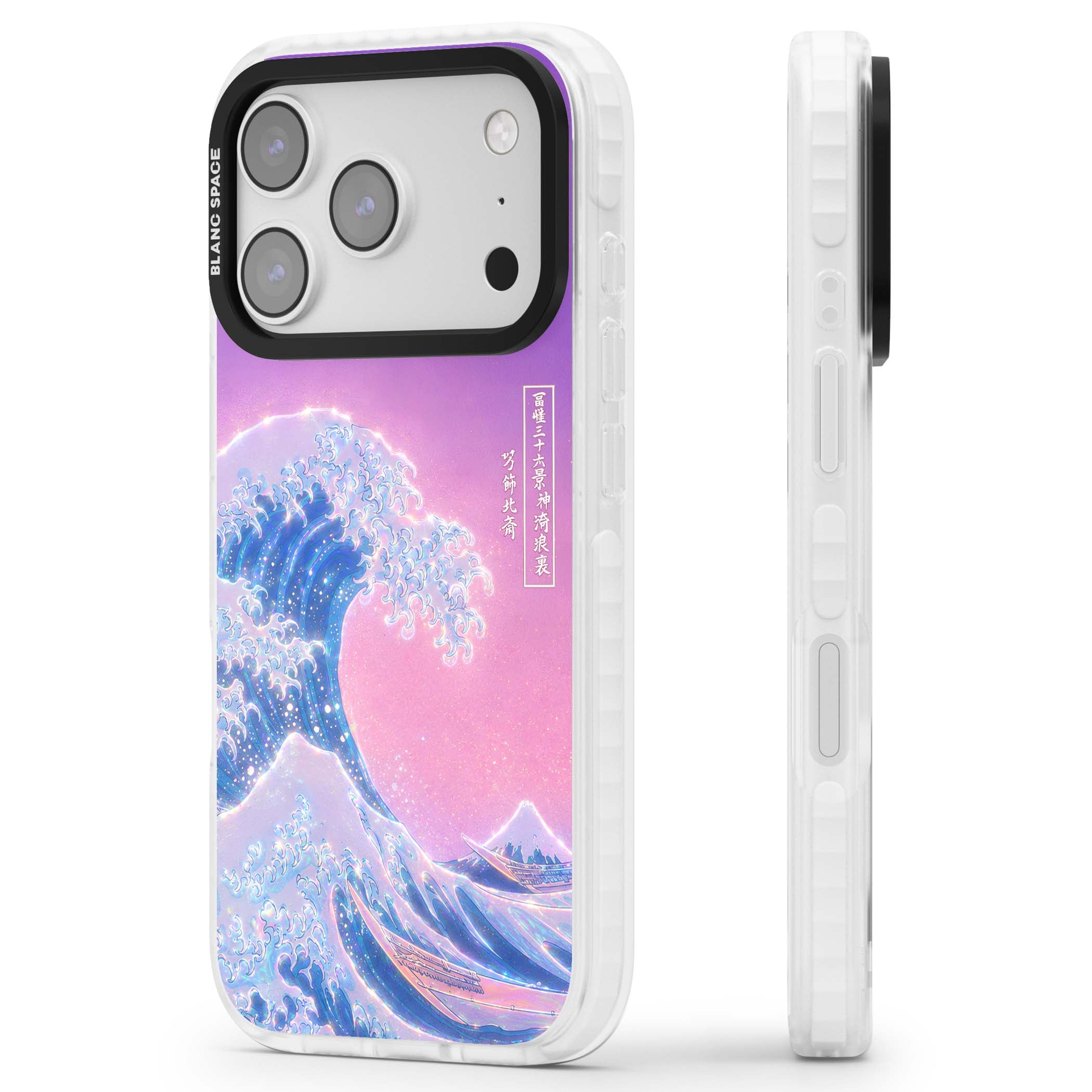 The Great Opal Wave Japanese iPhone case featuring Hokusai's great wave in iridescent pastels with lilac sky and Mou | Black Impact case for iPhone 17 Pro, iPhone 17 Pro Max