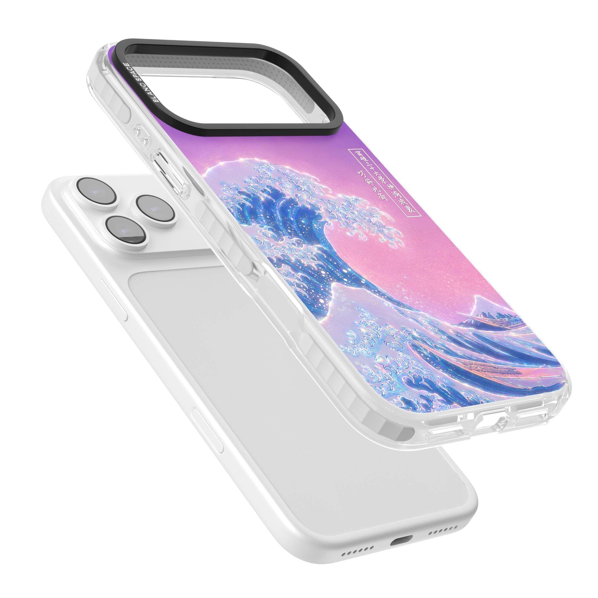 The Great Opal Wave Japanese iPhone case featuring Hokusai's great wave in iridescent pastels with lilac sky and Mou | Black Impact case for iPhone 17 Pro, iPhone 17 Pro Max