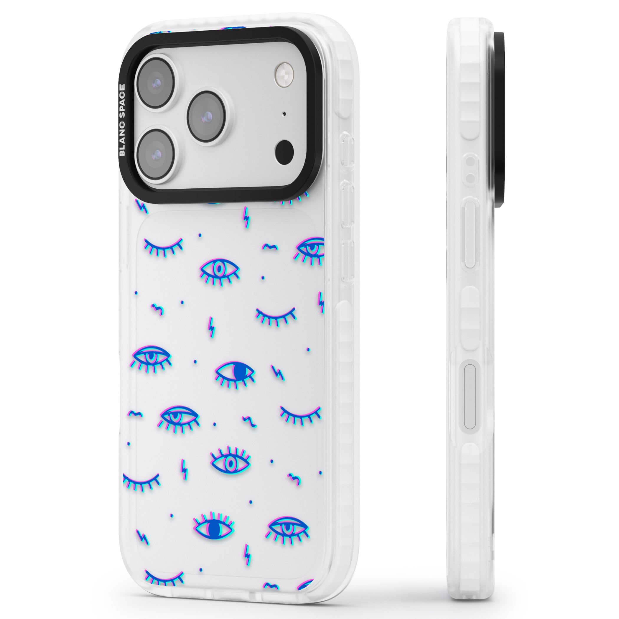 Duotone Psychedelic Eyes iPhone 17 Pro Impact Clear Phone Case Side Profile