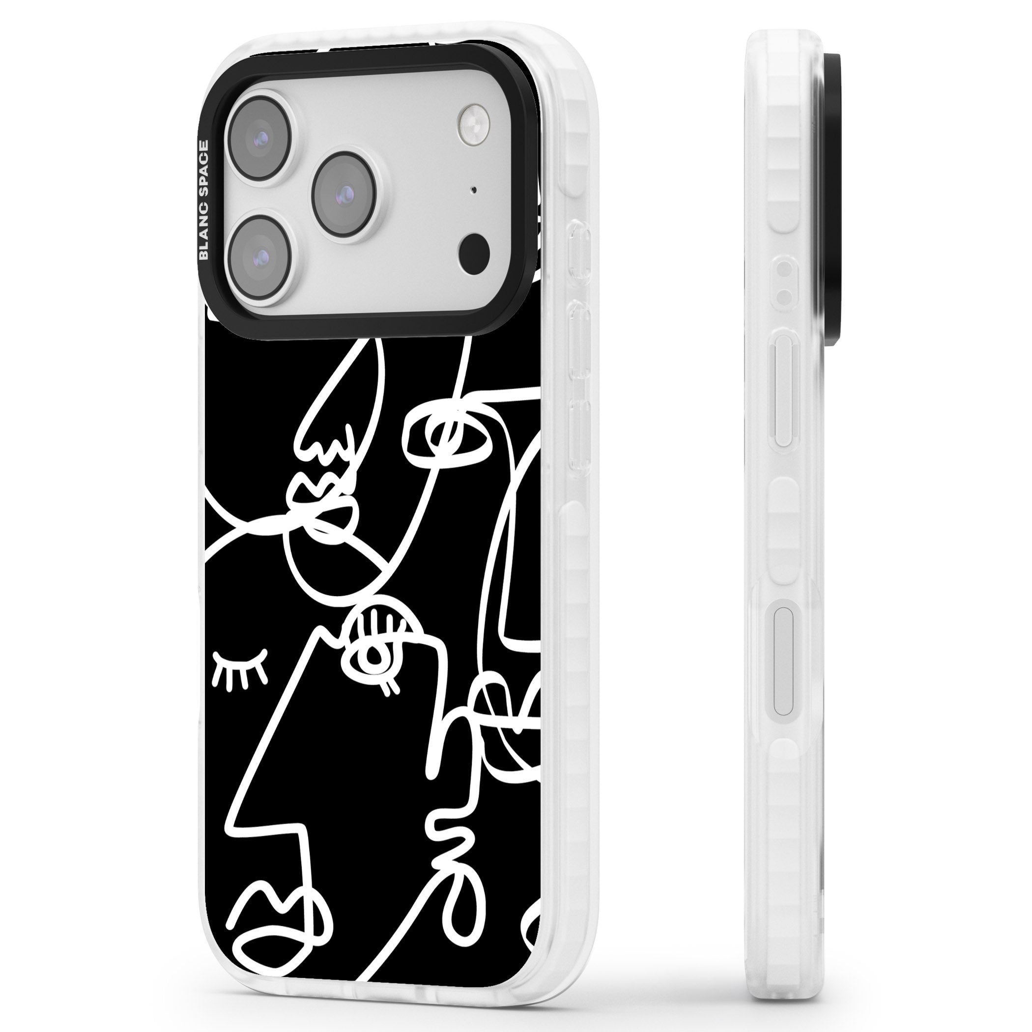 Abstract Line Art White Black iPhone 17 Pro Impact Clear Phone Case Side Profile