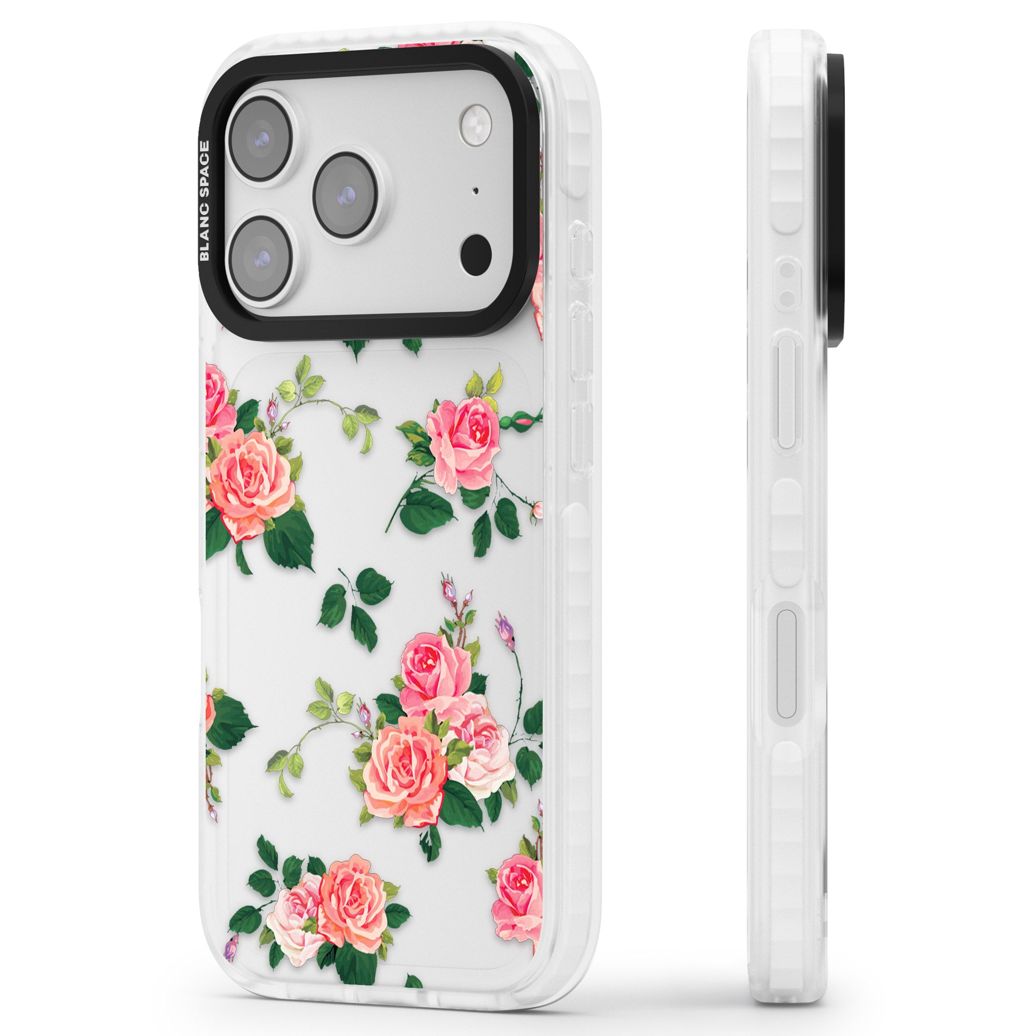 Pink Roses iPhone 17 Pro Impact Clear Phone Case Side Profile