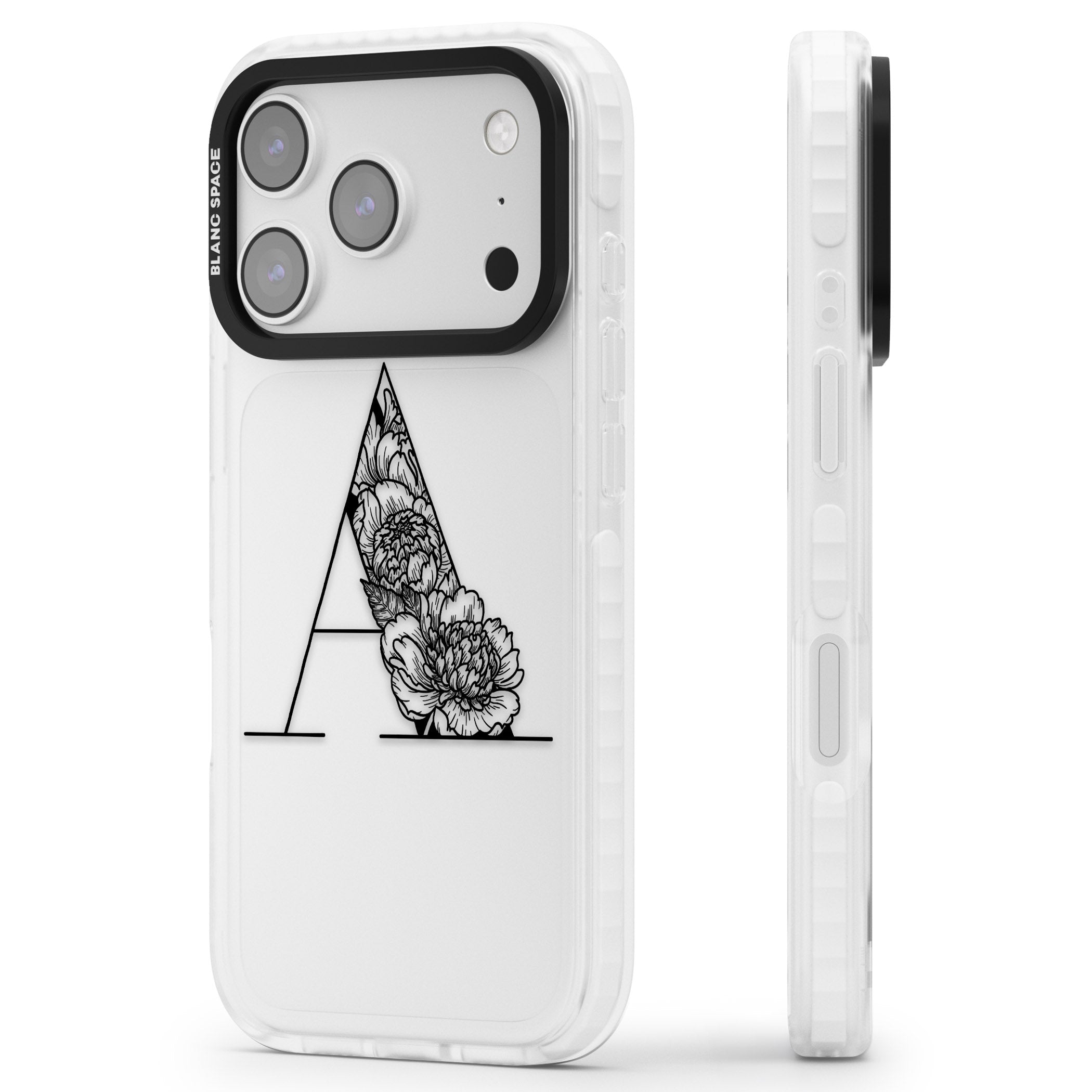 Personalised Floral Monogram iPhone 17 Pro Impact Clear Phone Case Side Profile