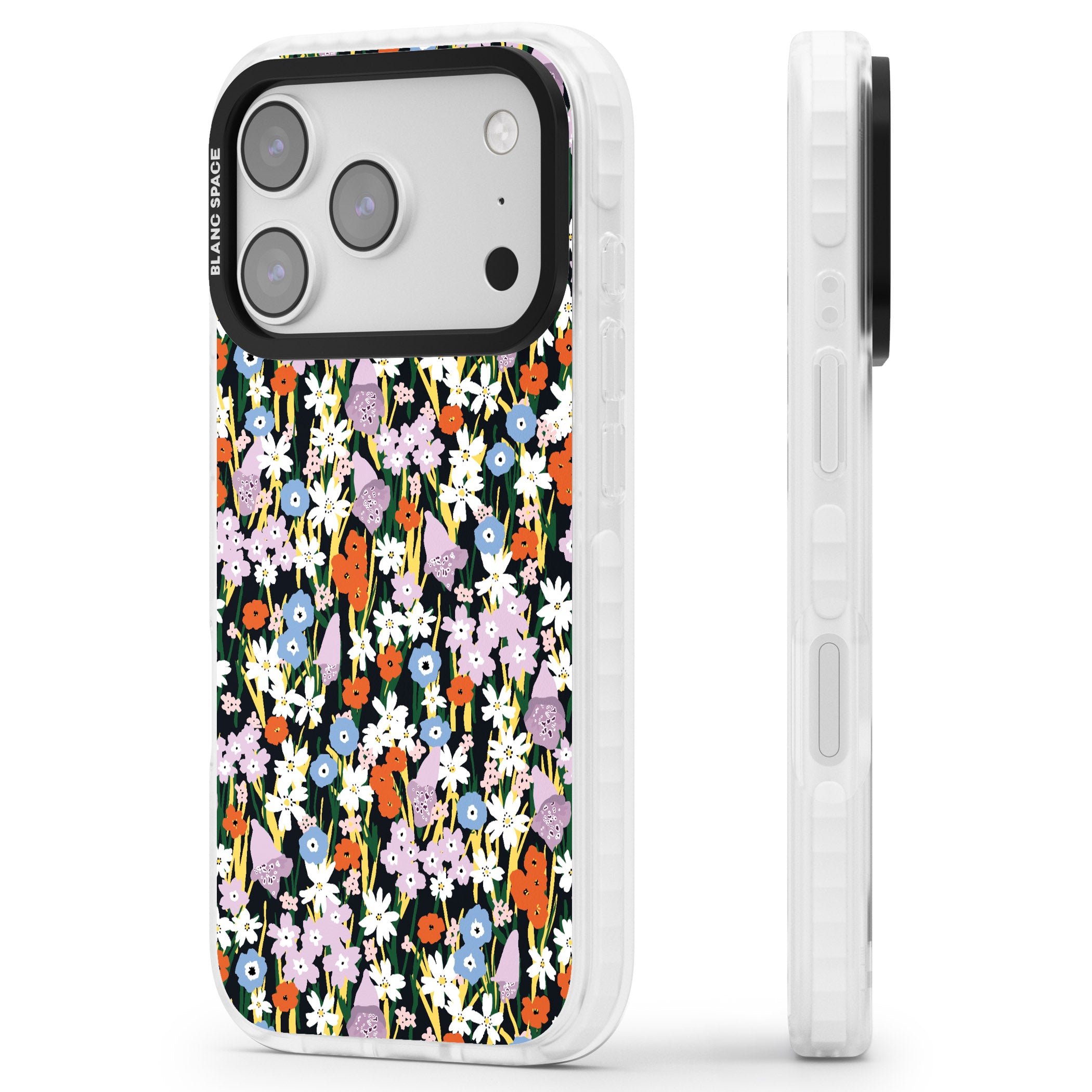 Energetic Floral Mix iPhone 17 Pro Max Impact Clear Phone Case Side Profile