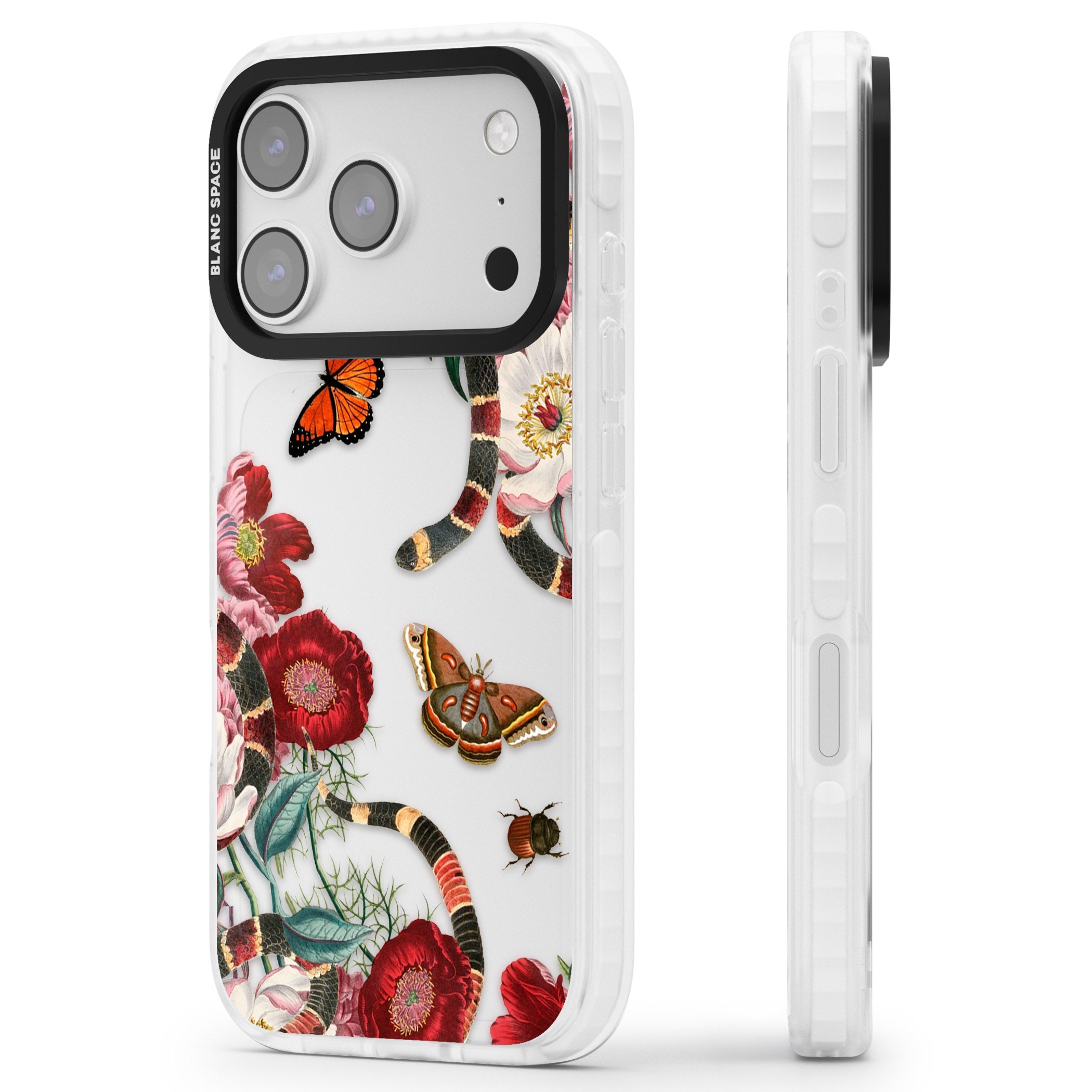 Botanical Snake iPhone 17 Pro Impact Clear Phone Case Side Profile