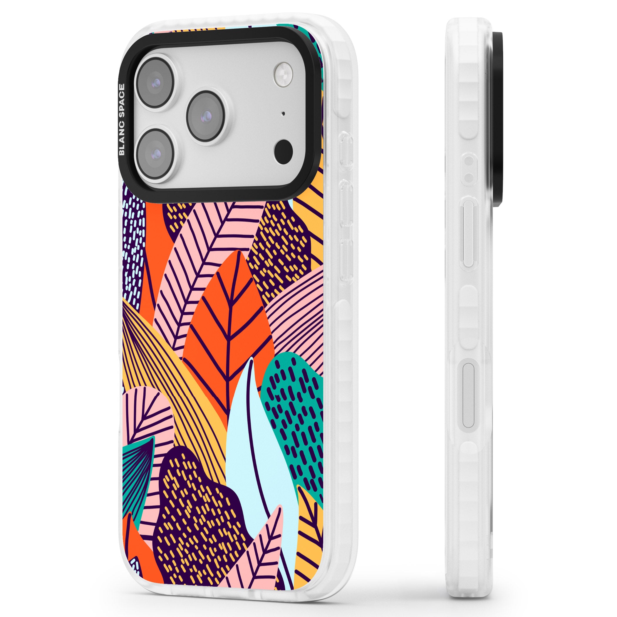 Abstract Leaves iPhone 17 Pro Impact Clear Phone Case Side Profile