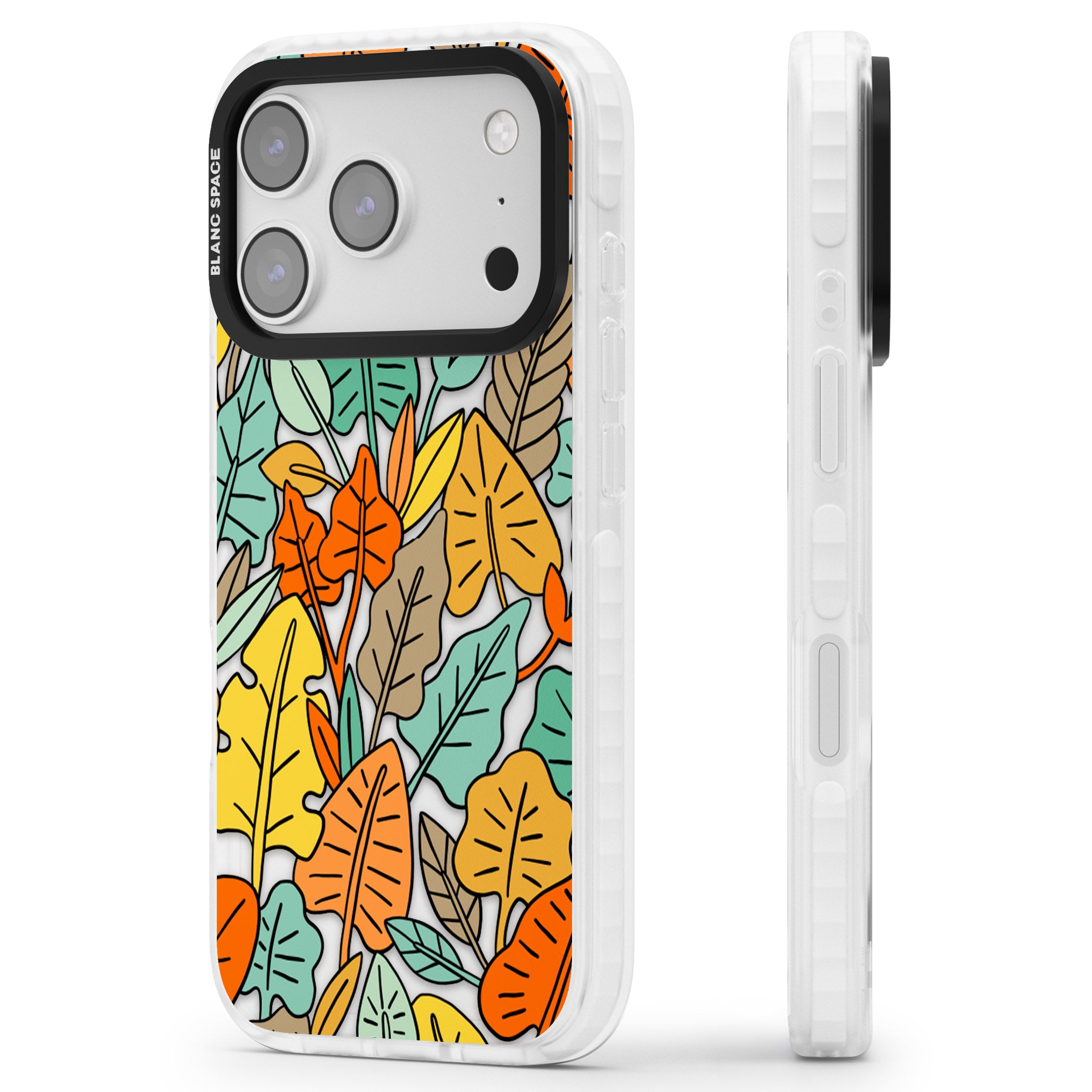 Pastel Toned Autumn Leaves iPhone 17 Pro Impact Clear Phone Case Side Profile
