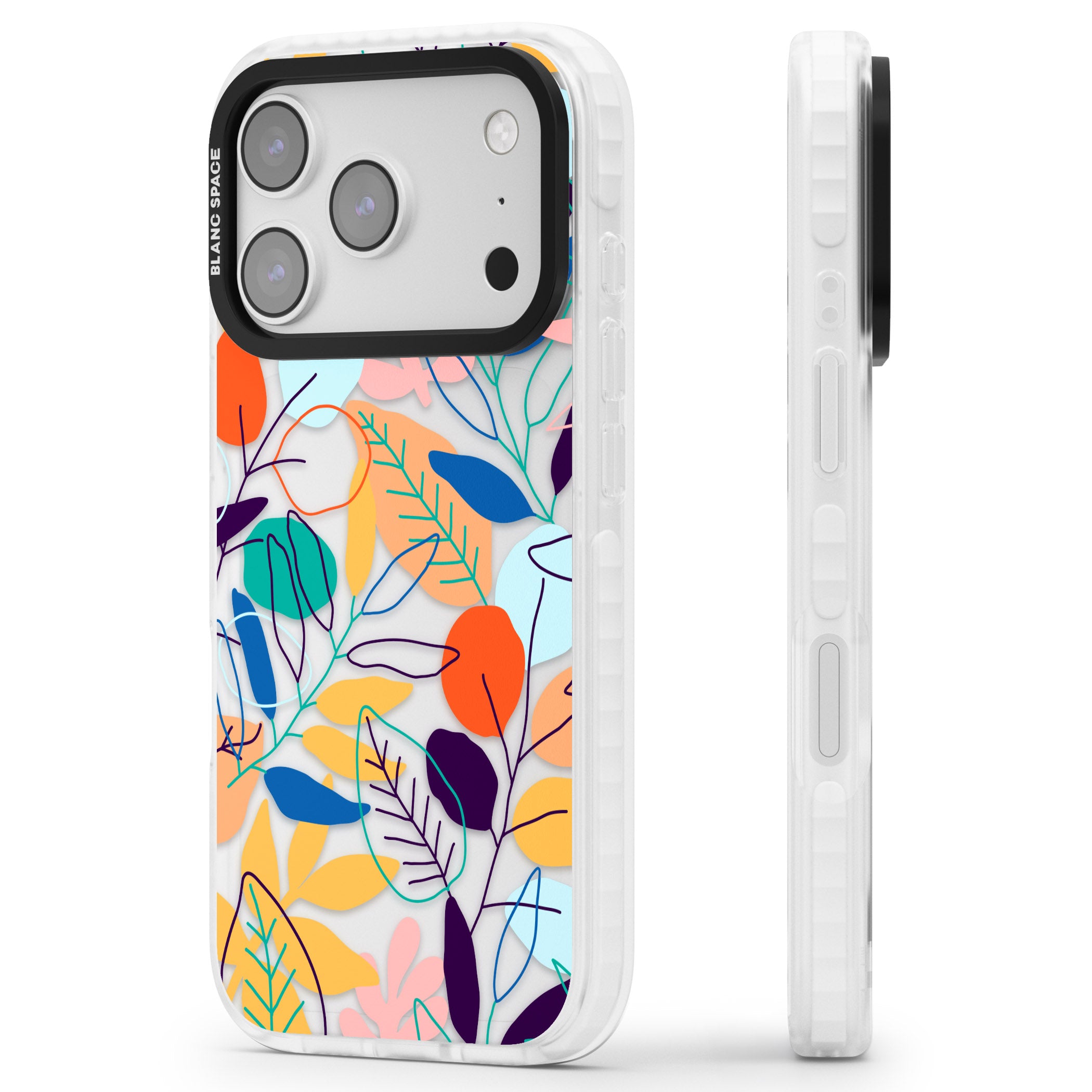 Abstract Line Drawn Leaves iPhone 17 Pro Impact Clear Phone Case Side Profile