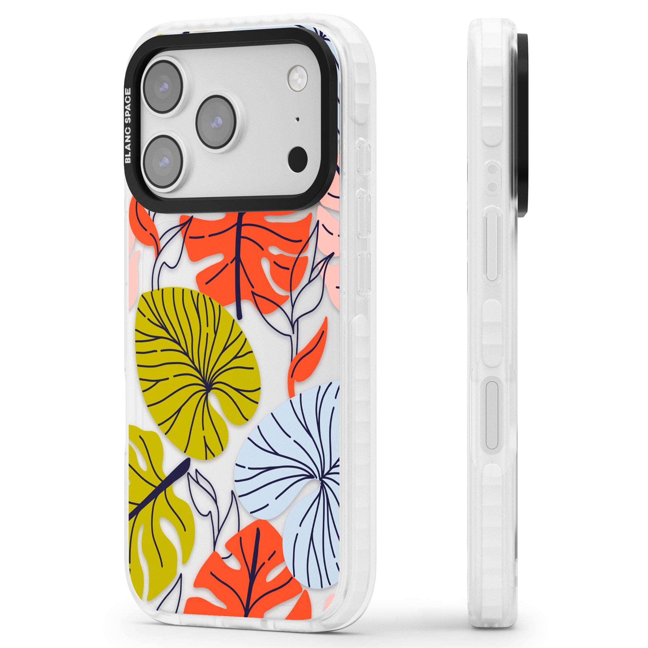 Retro Leaves iPhone 17 Pro Impact Clear Phone Case Side Profile