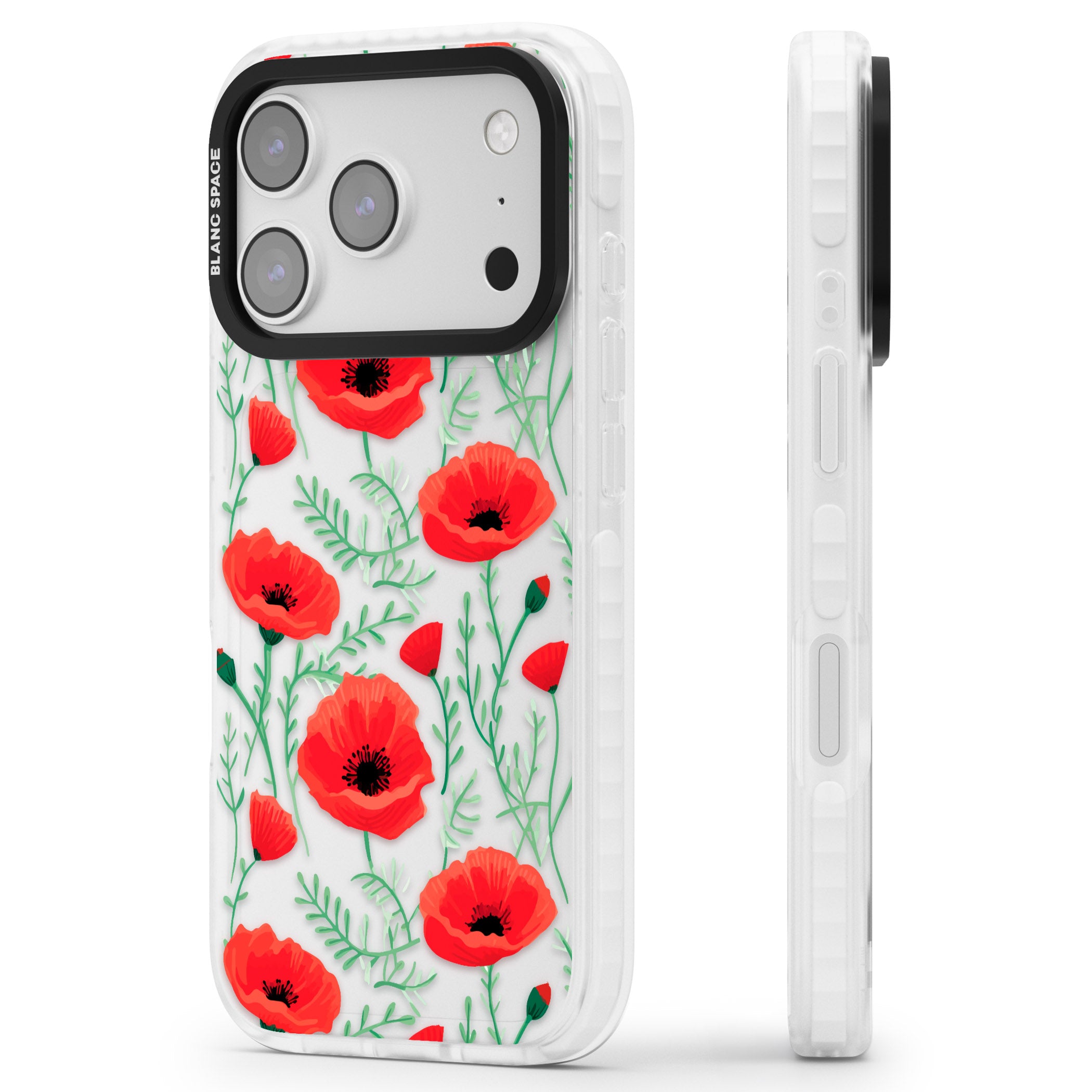 Poppy Garden iPhone 17 Pro Impact Clear Phone Case Side Profile