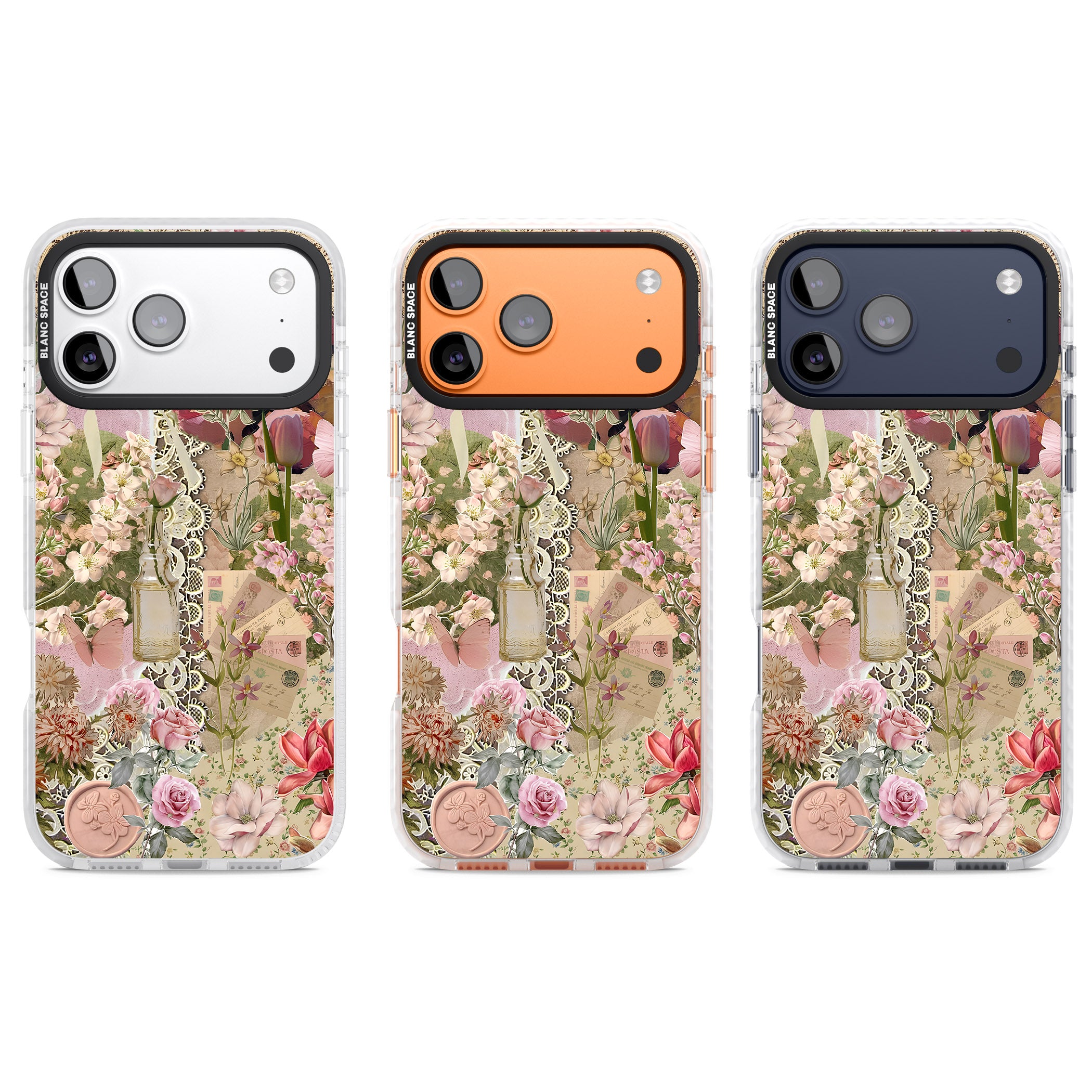 Soft Pink Flower Collage iPhone 17 Pro Impact Clear Phone Case APT Impact Protection