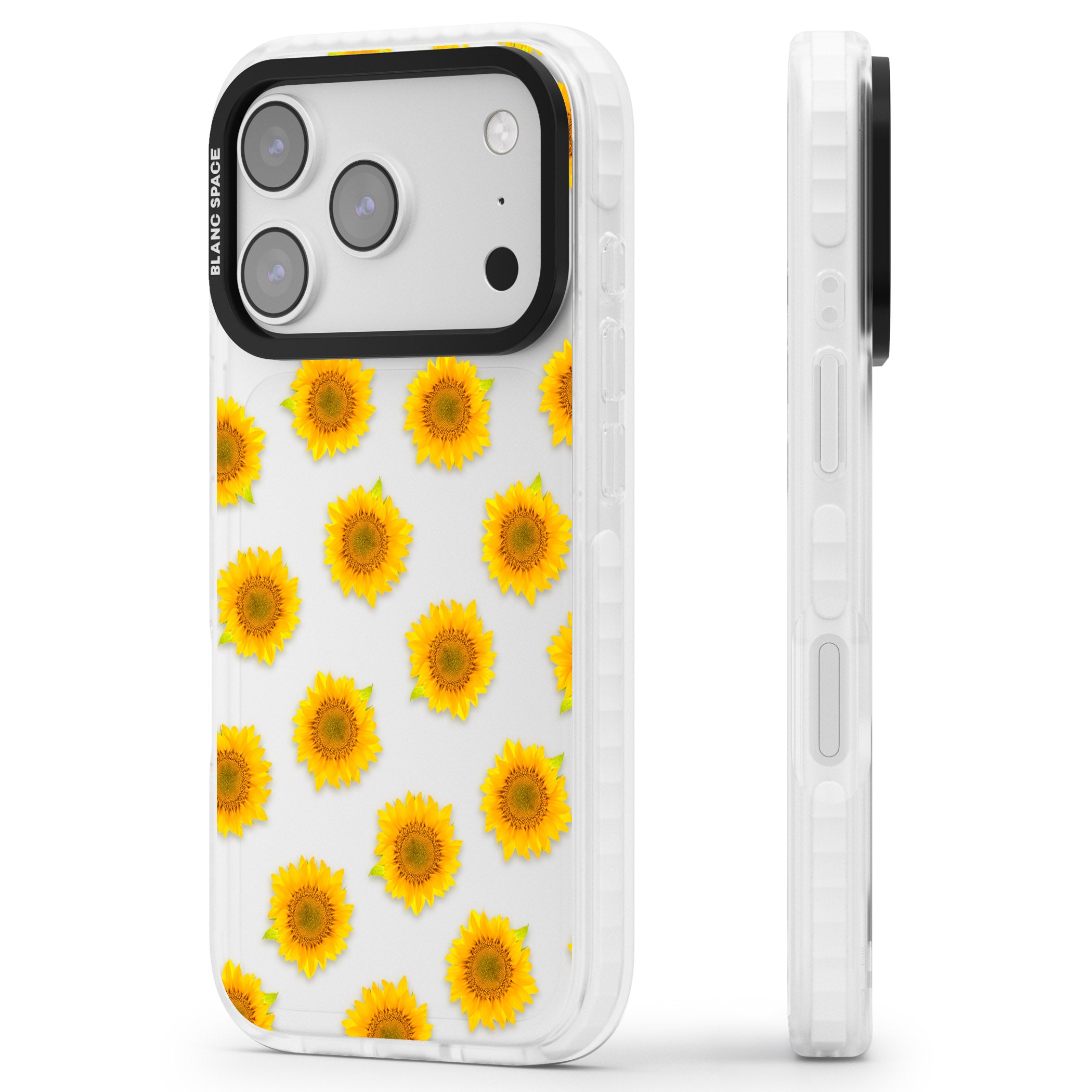 Sunflower Flourish iPhone 17 Pro Impact Clear Phone Case Side Profile