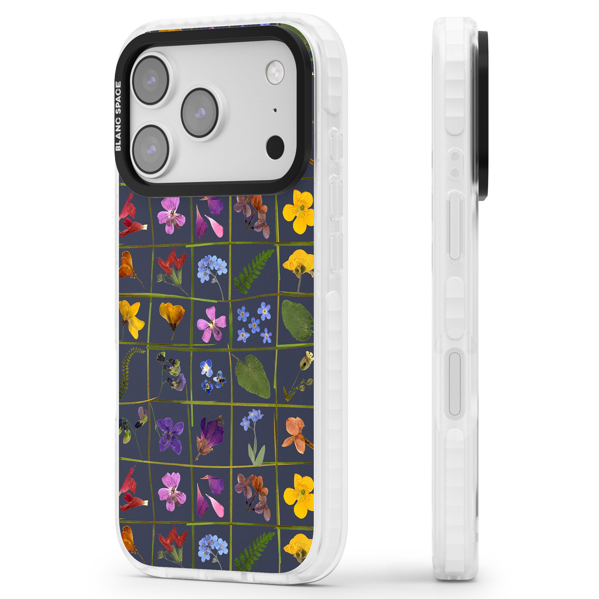 Wildflower Grid iPhone 17 Pro Impact Clear Phone Case Side Profile