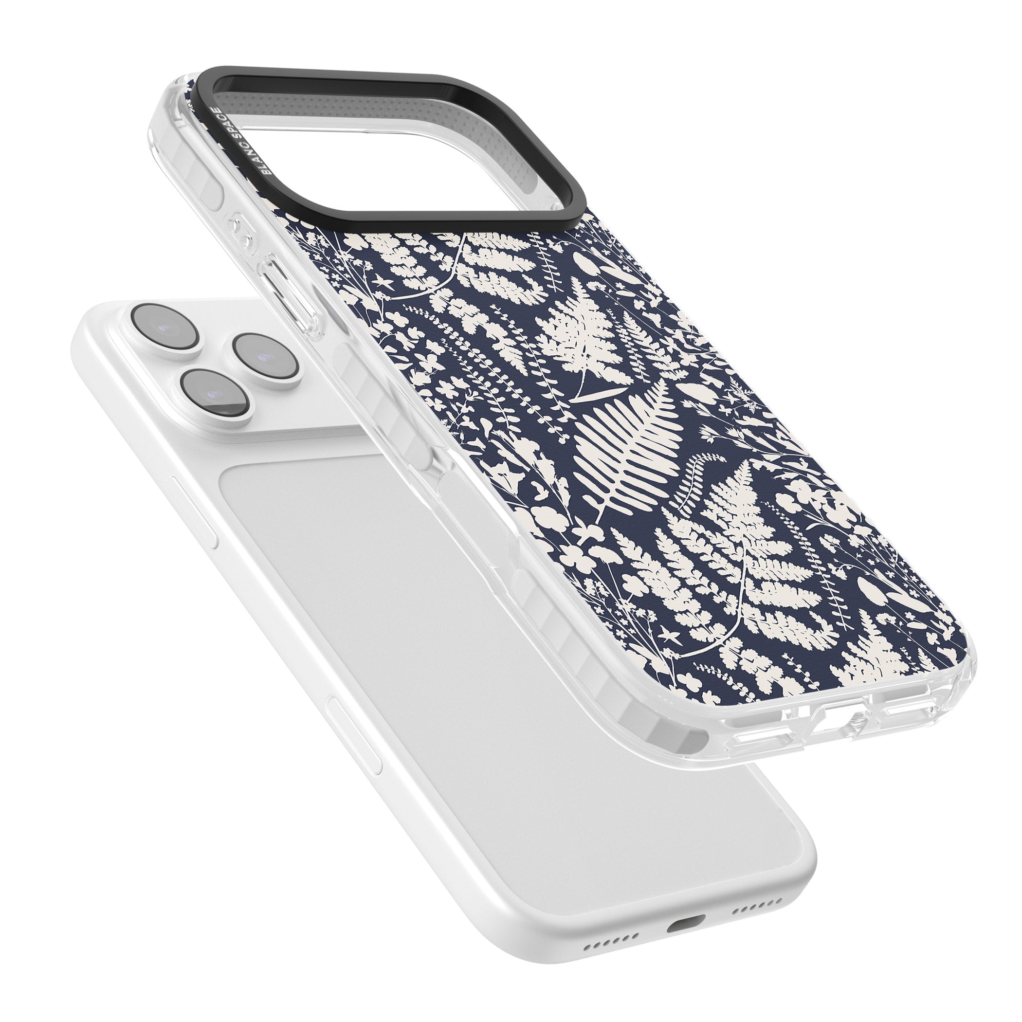 Wildflowers & Ferns On Navy iPhone 17 Pro Impact Clear Phone Case Colours