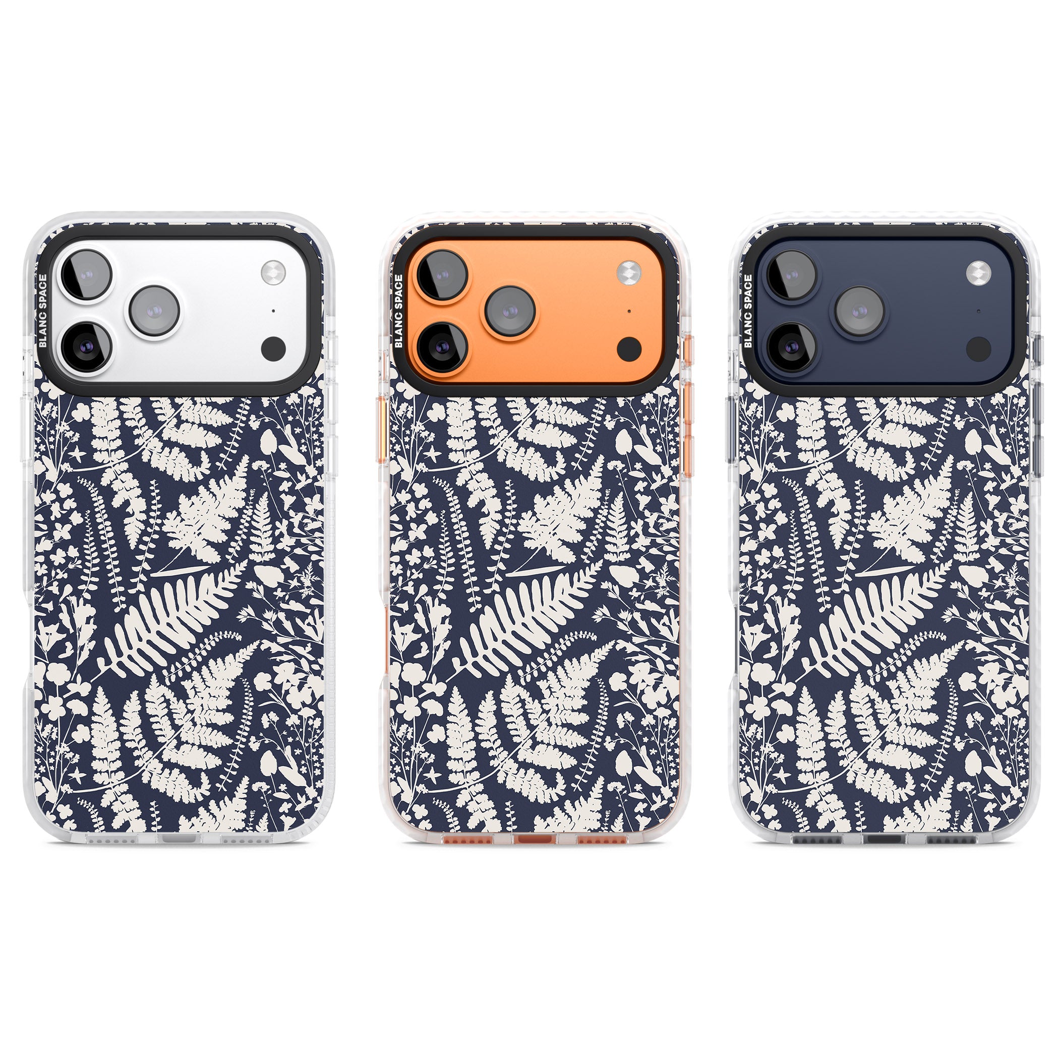 Wildflowers & Ferns On Navy iPhone 17 Pro Impact Clear Phone Case APT Impact Protection