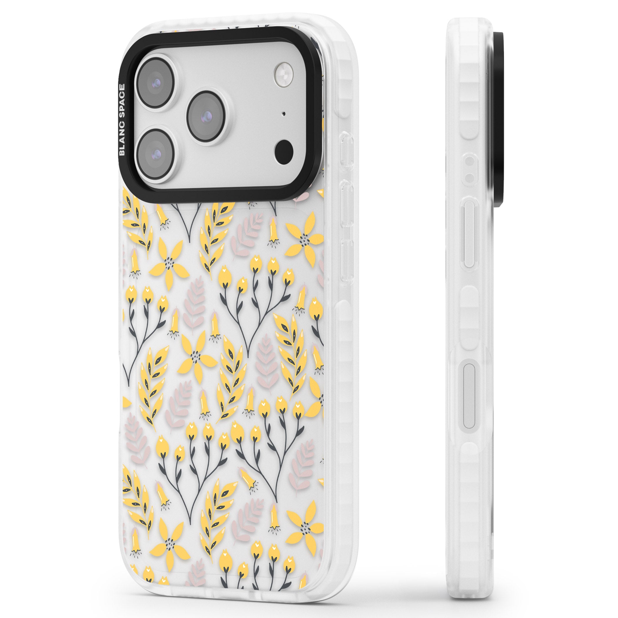 Yellow Floral Vibrance iPhone 17 Pro Max Impact Clear Phone Case Side Profile