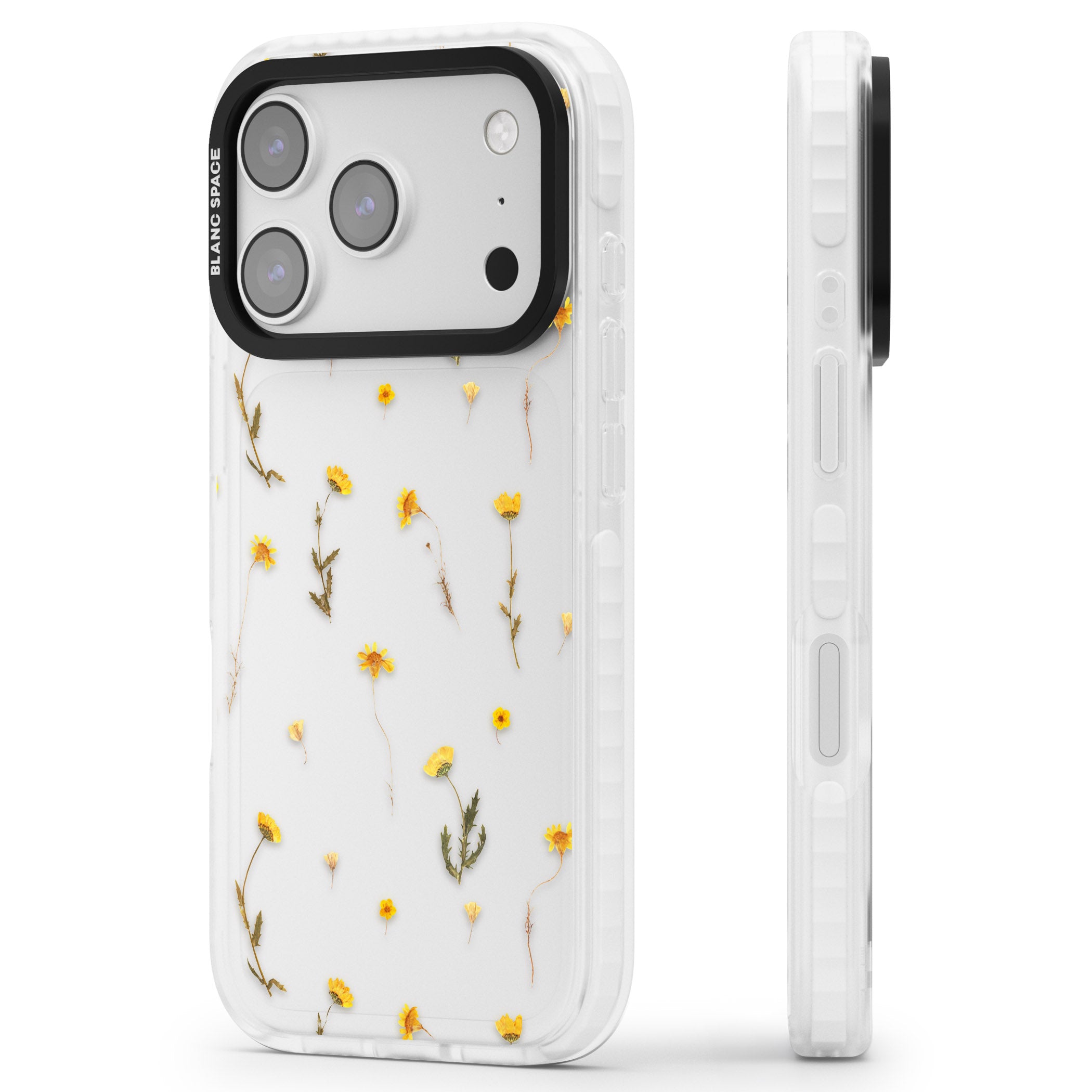 Yellow Wildflower iPhone 17 Pro Impact Clear Phone Case Side Profile