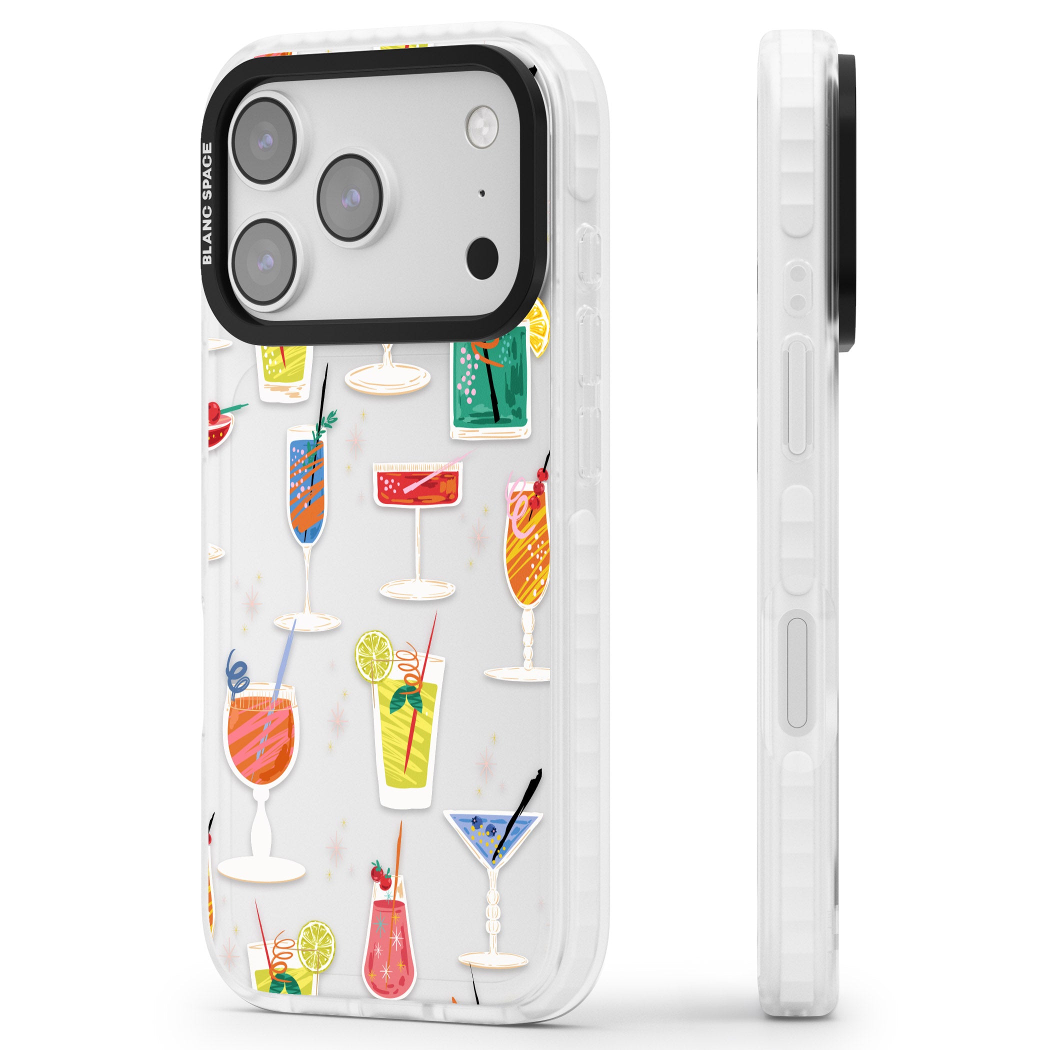 Retro Cocktails iPhone 17 Pro Impact Clear Phone Case Side Profile