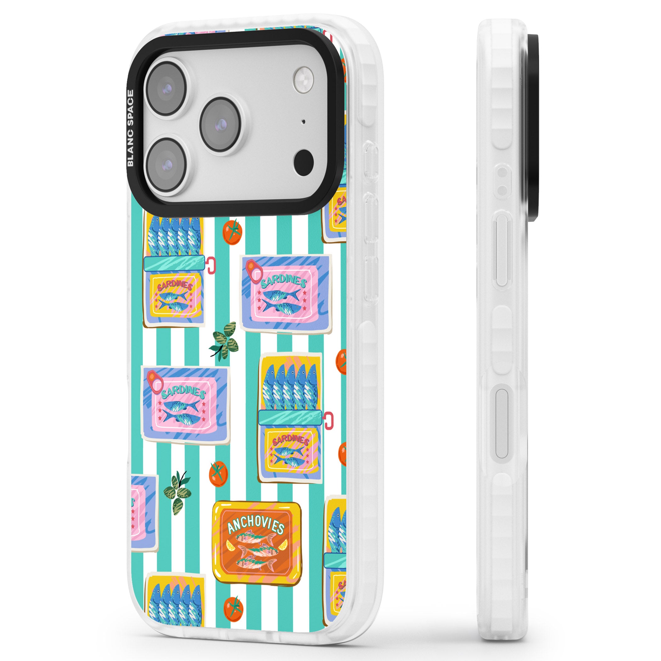 Sardine & Anchovy Stripes iPhone 17 Pro Impact Clear Phone Case Side Profile