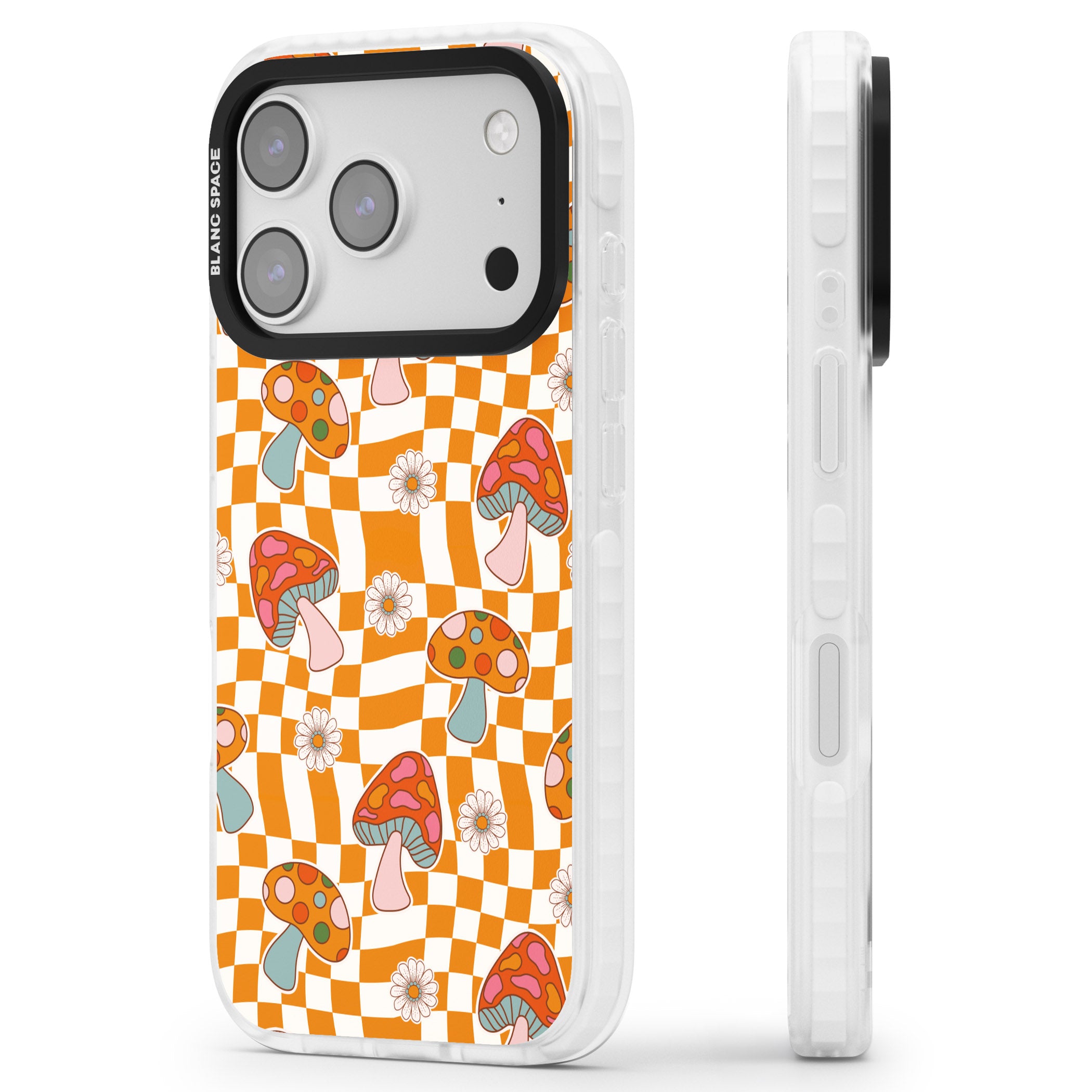 Wavy Checked Shrooms iPhone 17 Pro Impact Clear Phone Case Side Profile
