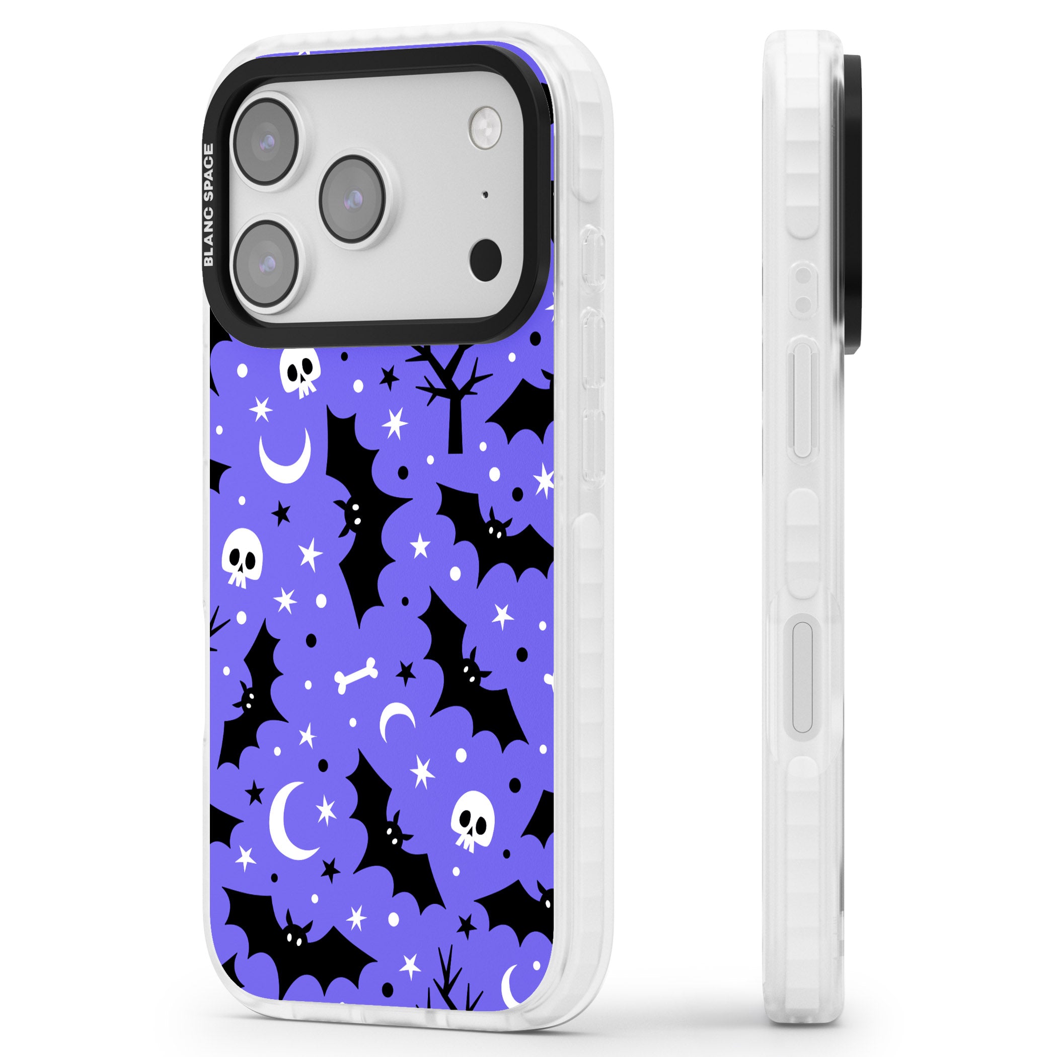 Bats N' Bones Pattern iPhone 17 Pro Impact Clear Phone Case Side Profile