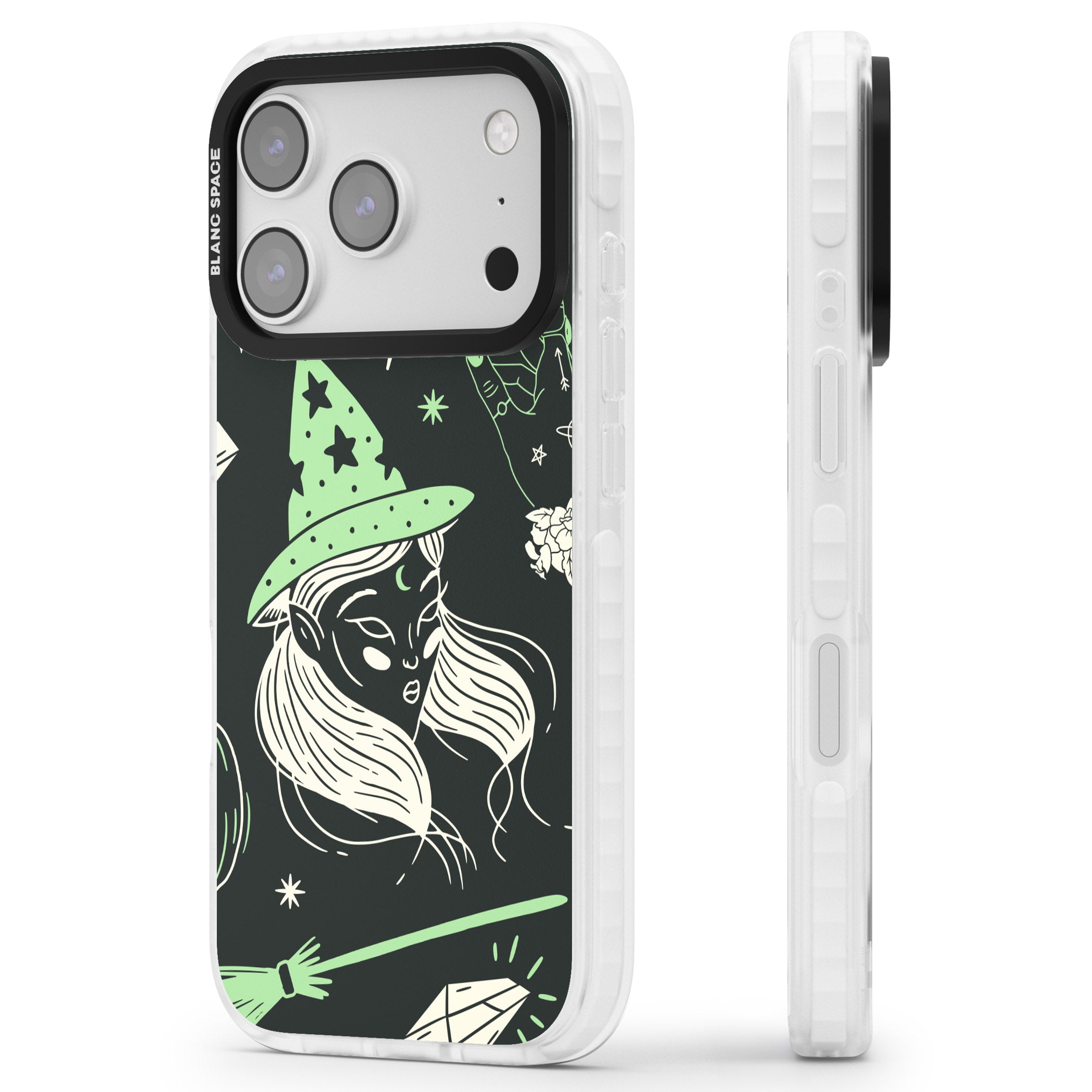 Astrology Witch Pattern iPhone 17 Pro Impact Clear Phone Case Side Profile
