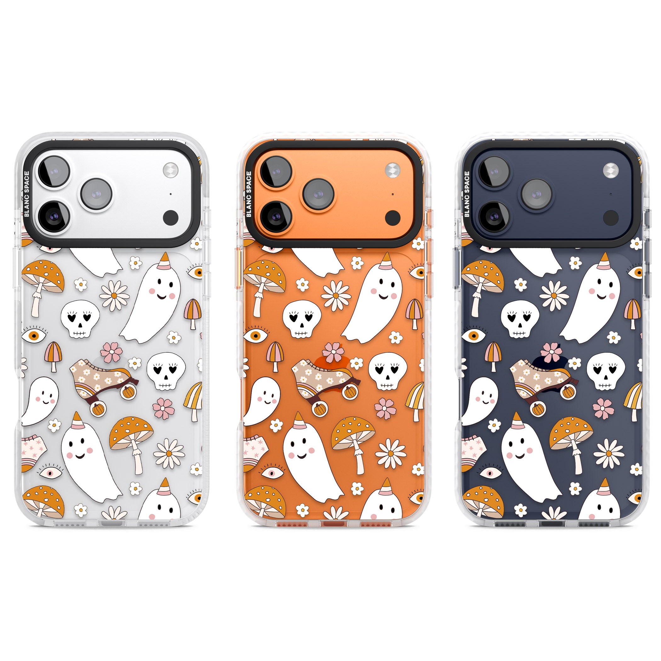 Cute Ghost And Skulls Pattern iPhone 17 Pro Impact Clear Phone Case APT Impact Protection