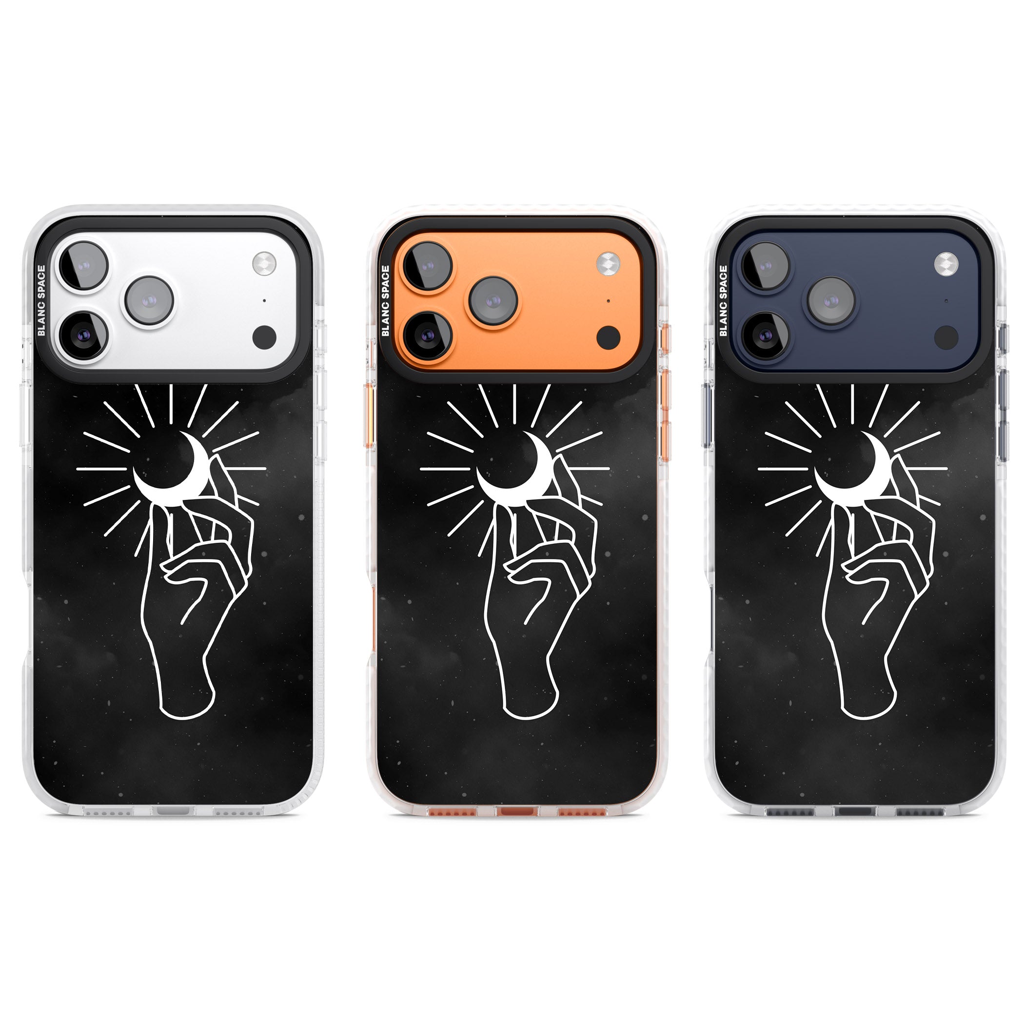 Hand Holding Celestial Moon iPhone 17 Pro Impact Clear Phone Case APT Impact Protection