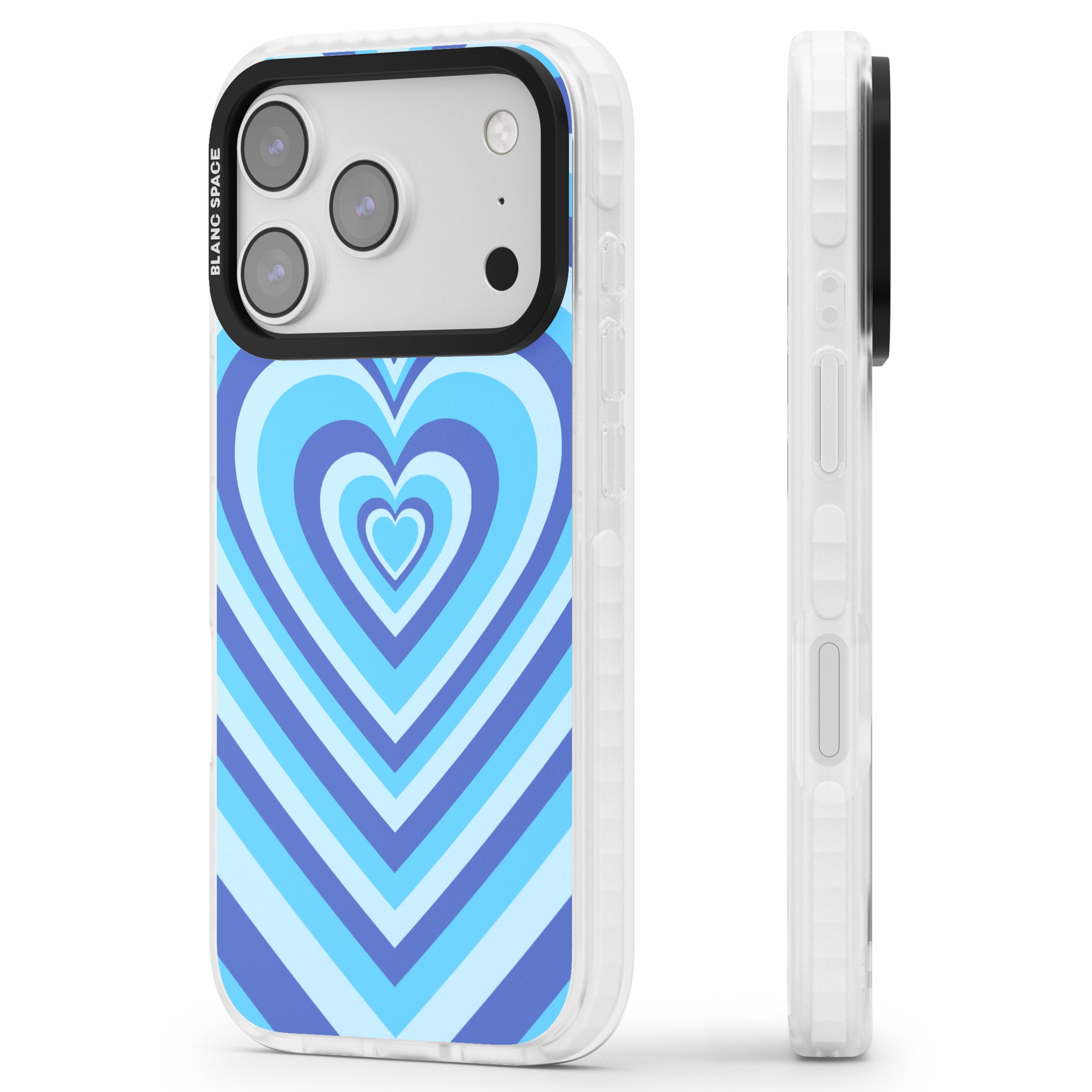 Blue Heart Illusion iPhone 17 Pro Impact Clear Phone Case Side Profile
