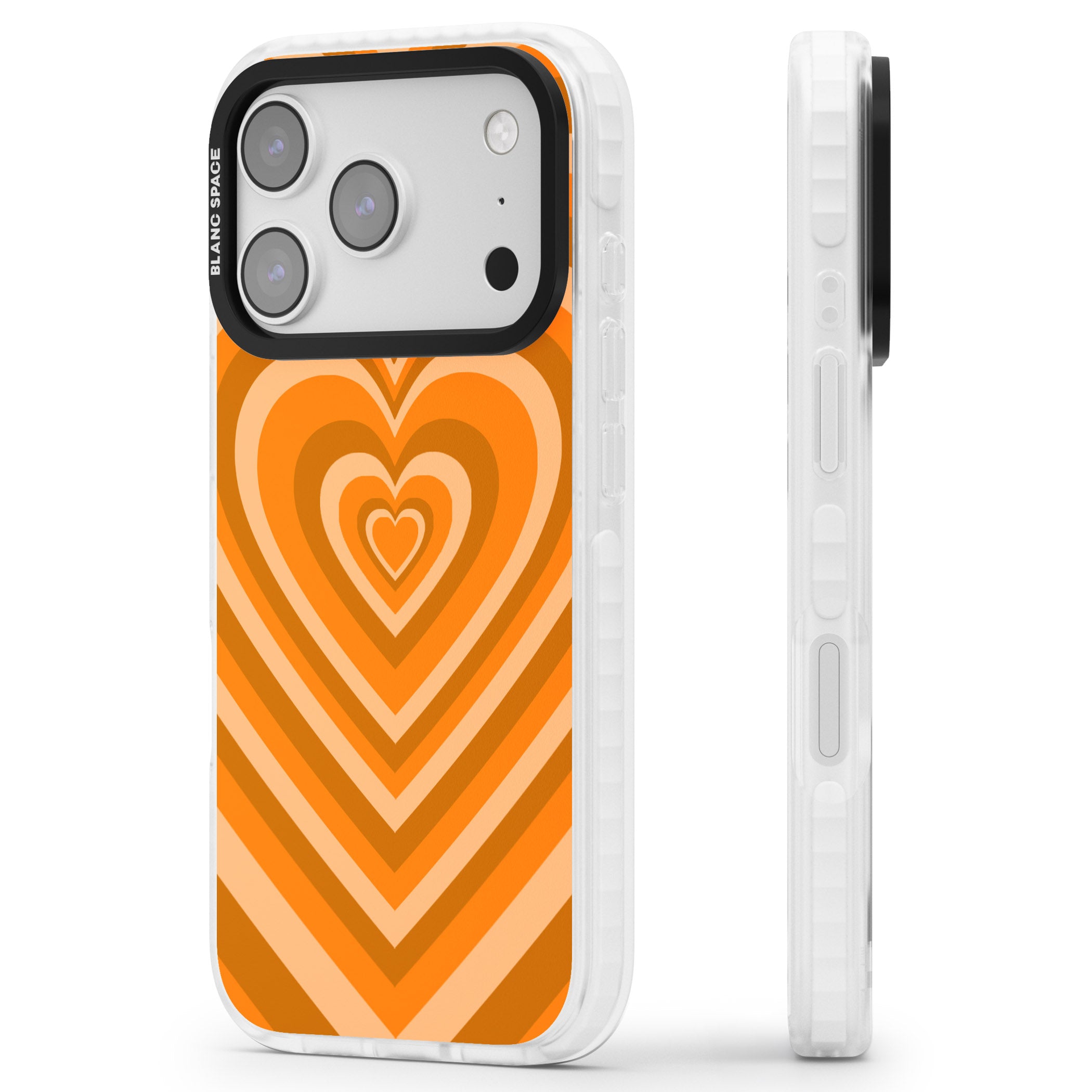 Orange Heart Illusion iPhone 17 Pro Impact Clear Phone Case Side Profile