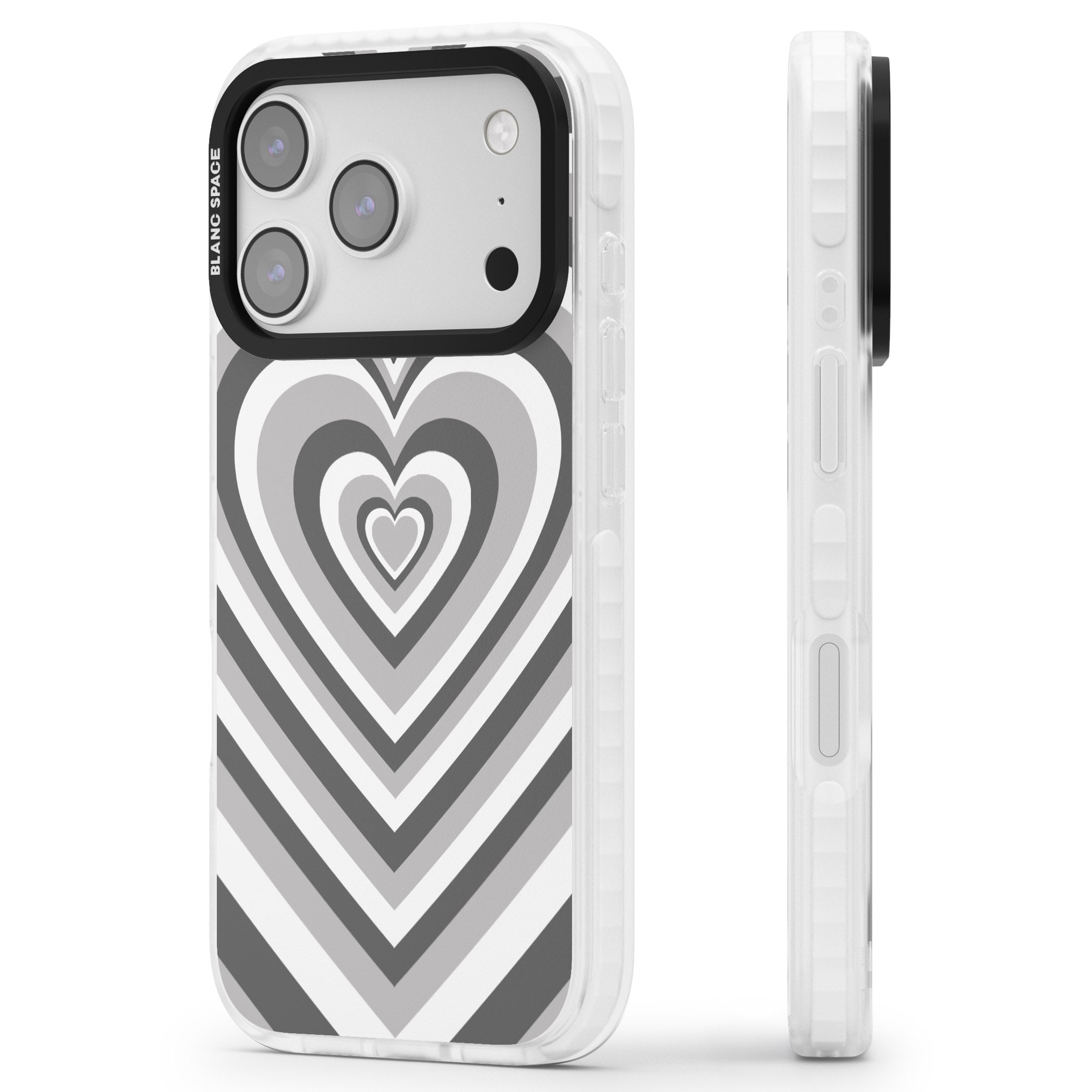Monochrome Heart Illusion iPhone 17 Pro Impact Clear Phone Case Side Profile