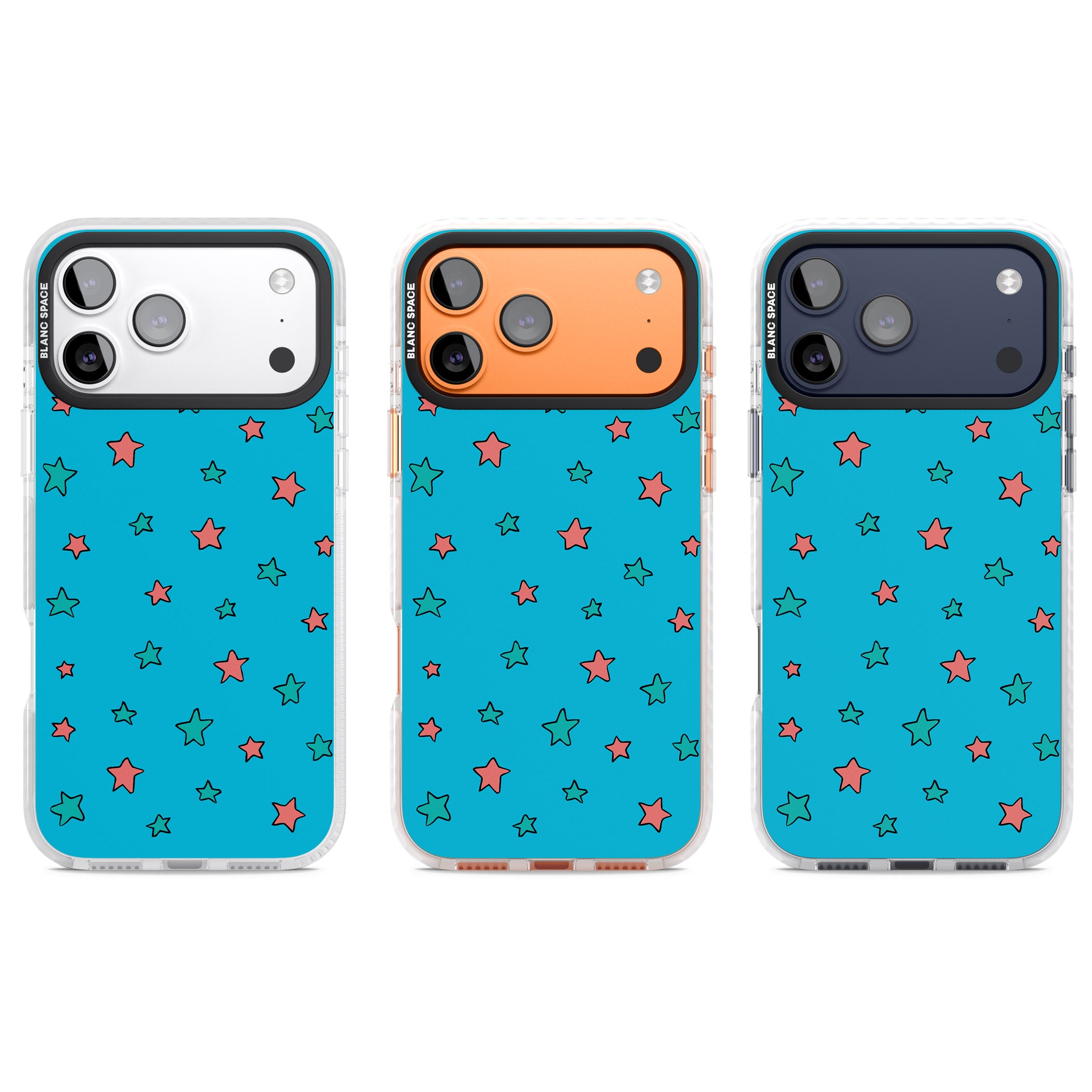 Blue Heartstopper Stars Pattern iPhone 17 Pro Impact Clear Phone Case APT Impact Protection