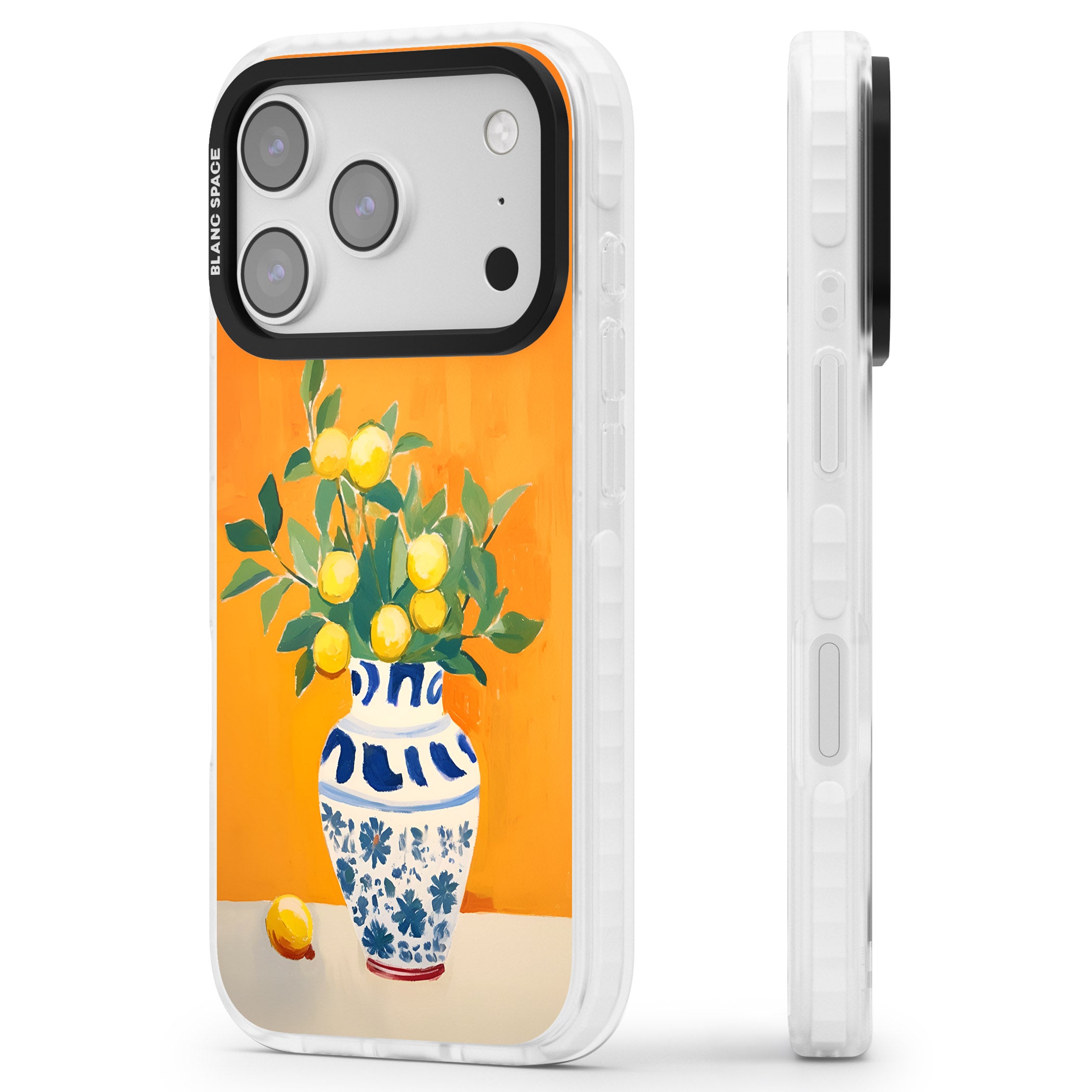 Lemon Vase iPhone 17 Pro Impact Clear Phone Case Side Profile