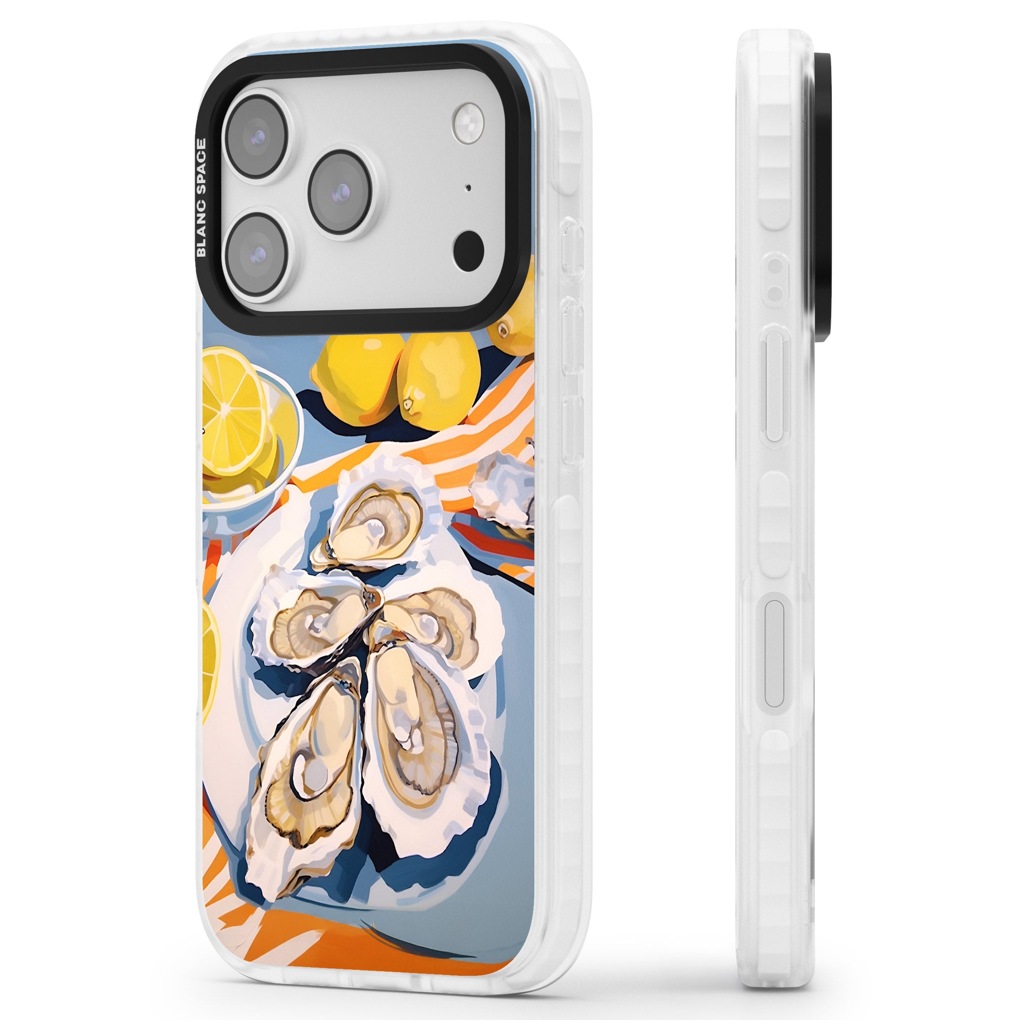 Fresh Oysters & Lemons iPhone 17 Pro Impact Clear Phone Case Side Profile