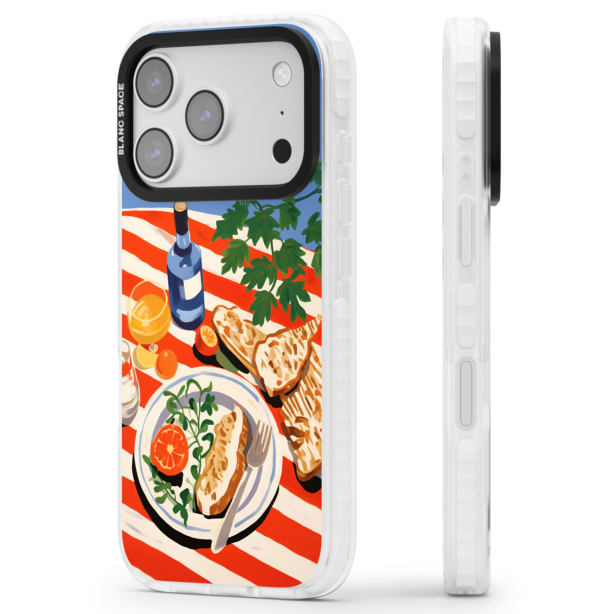 Mediterranean Lunch Table iPhone 17 Pro Impact Clear Phone Case Side Profile